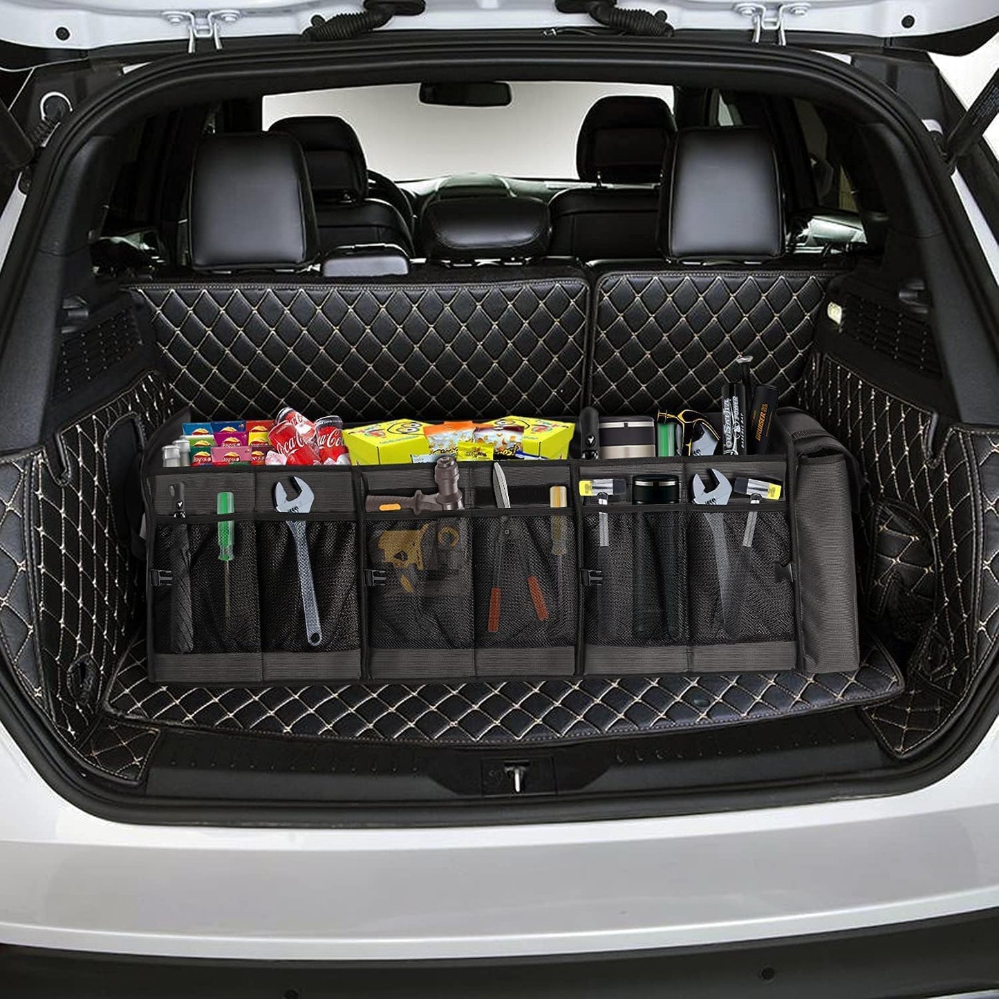 Large Trunk Organizer with Portable Leakproof Cooler Bag,Foldable Cover,Adjustable Securing Straps,Collapsible Trunk Organizer for Suv Car Truck Sedan (4-in-1 with Cooler)