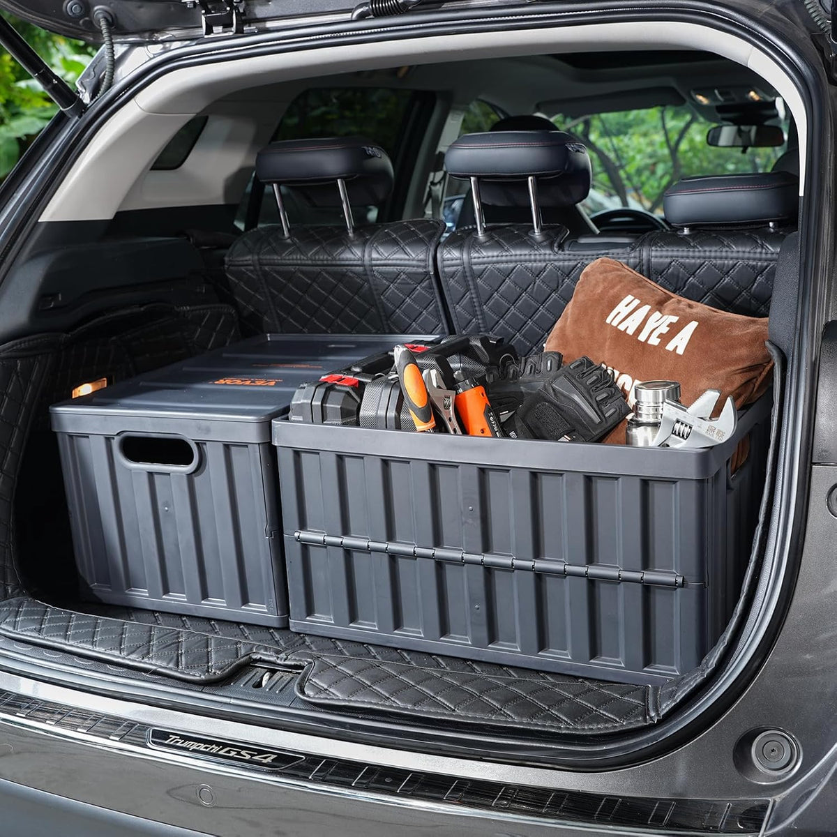 VEVOR 65L Collapsible Storage Bins with Lids 3 Packs, Stackable Crates