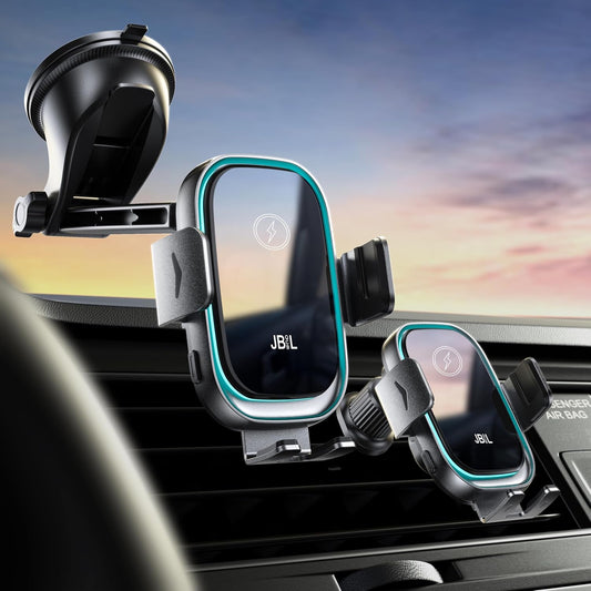 15W Wireless Car Charger Phone Holder Fast Charging Auto Clamping with LED