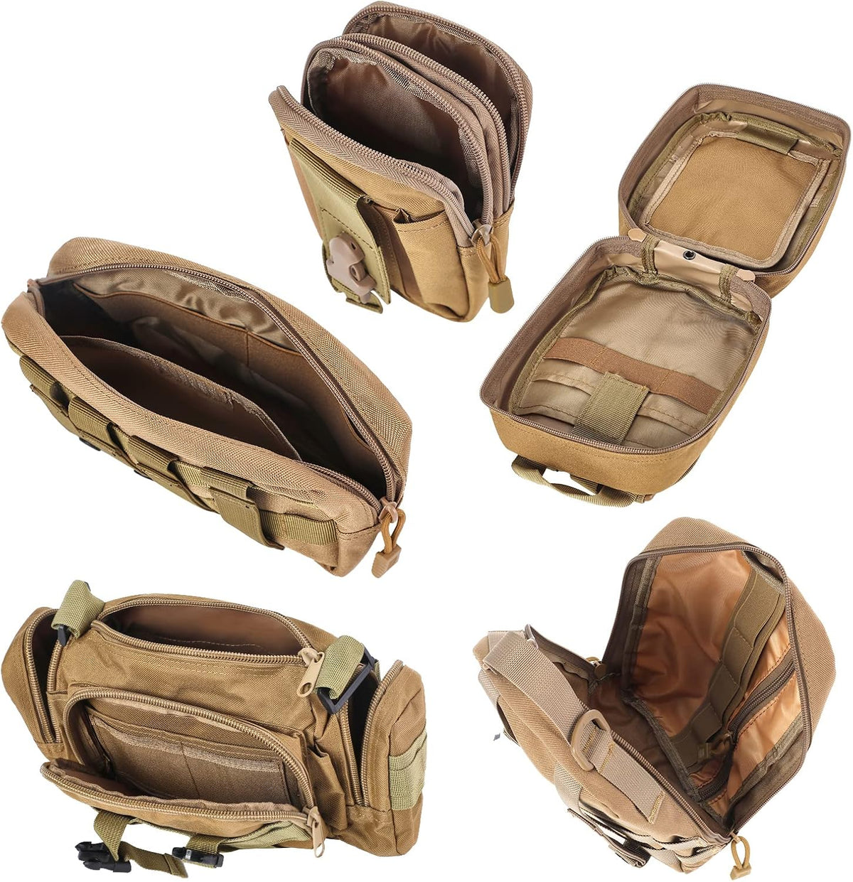 Universal Tactical Car Seat Back Organizer Bag Tactical Molle Vehicle Organizers Panel Vehicle Protector Organizers with 5 Detachable Pouches for Car Truck Ford Jeep (Khaki)