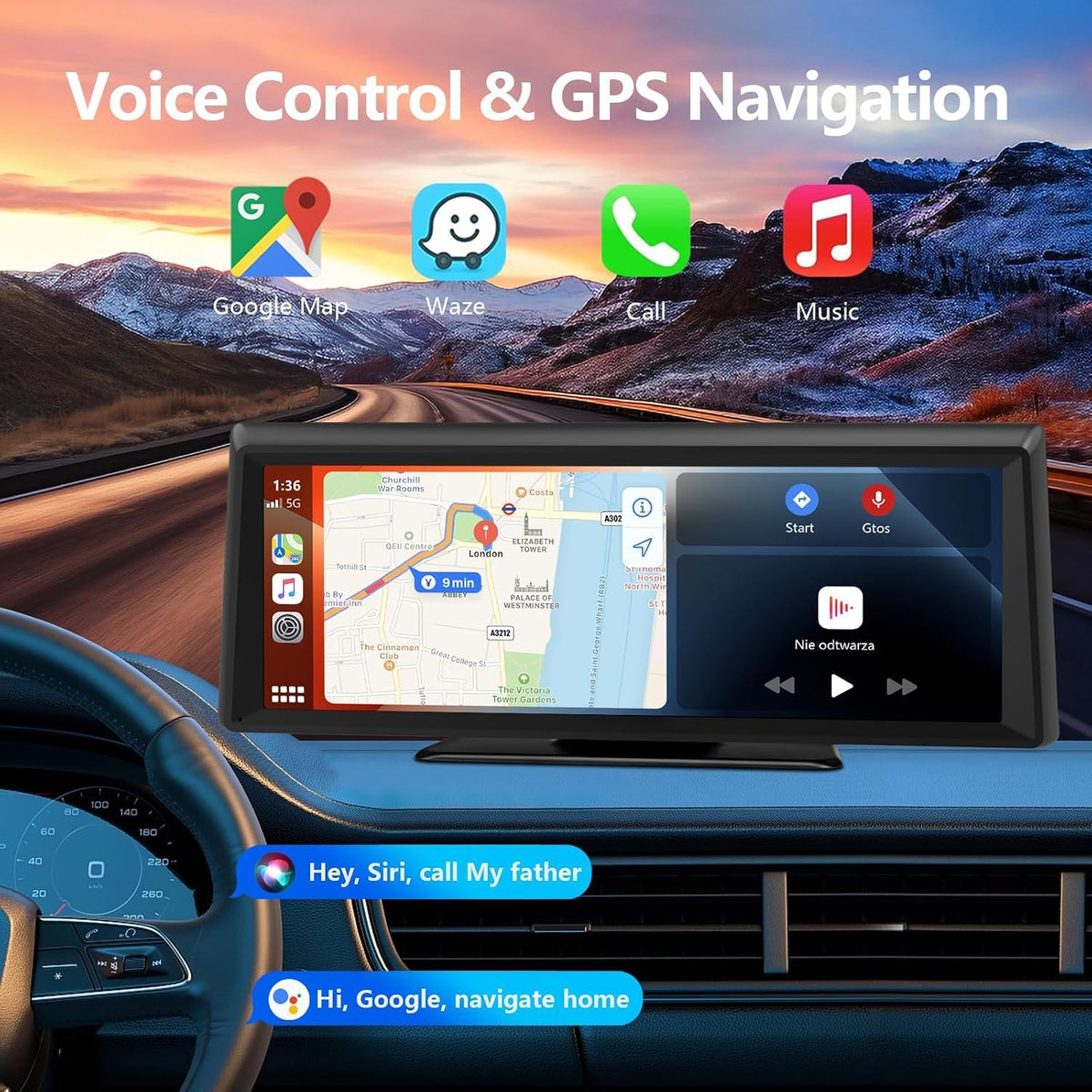 8.1" Portable Wireless Carplay Screen for Car, 2K Dash Cam & 1080P Backup Camera, Touchscreen Car Stereo with Apple Car Play/Android Auto, GPS, Bluetooth, Mirror Link, Voice Control for All Vehicles