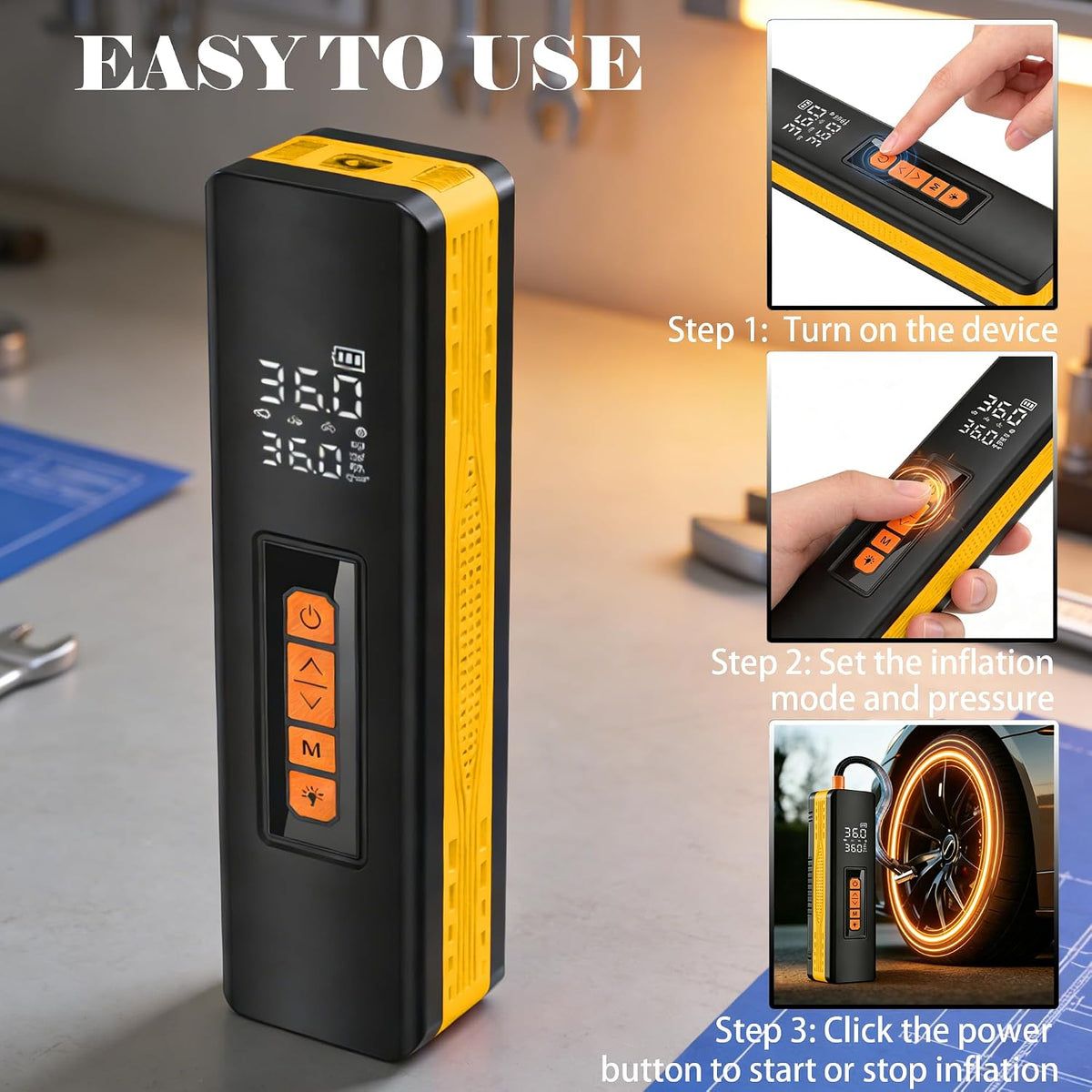 Tire Inflator Portable Air Compressor, 5X Faster 150 PSI Portable Tire Inflator for Car, Built-in Magnetic Storage, Auto Shut-Off Cordless Air Pump, LED Light for Cars, Motor, Bikes