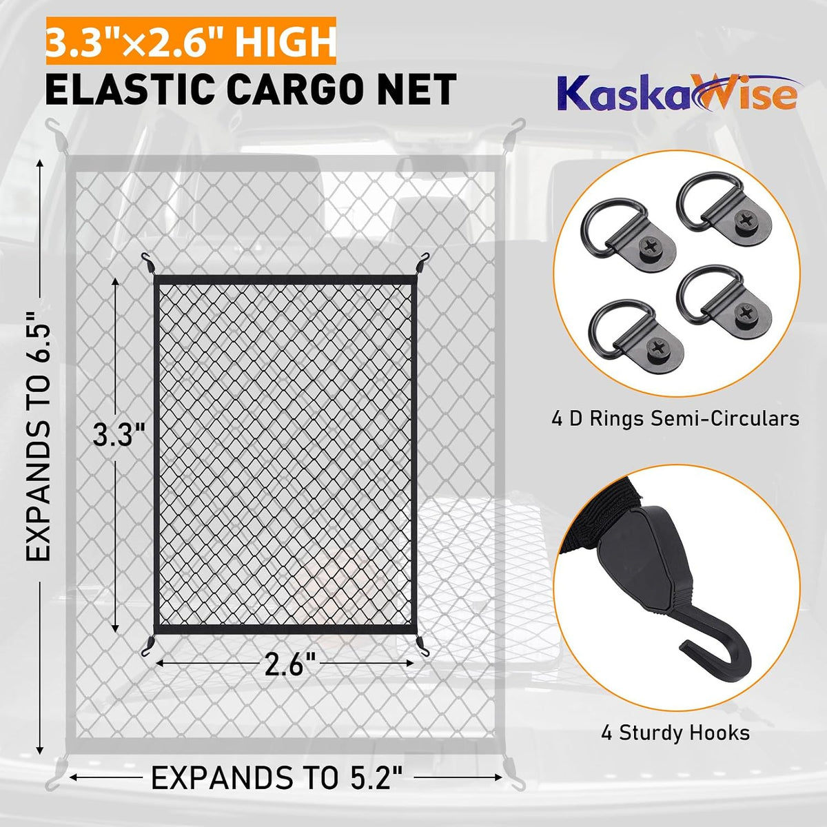 Elastic Cargo Net for SUV,Truck Net Organizer with ABS Hooks,39.3"x31.5" Stretch to 78.7"x63" Truck Bed Net for Car,Truck,Stretch Luggage Holder for Road Trip Camping Moving