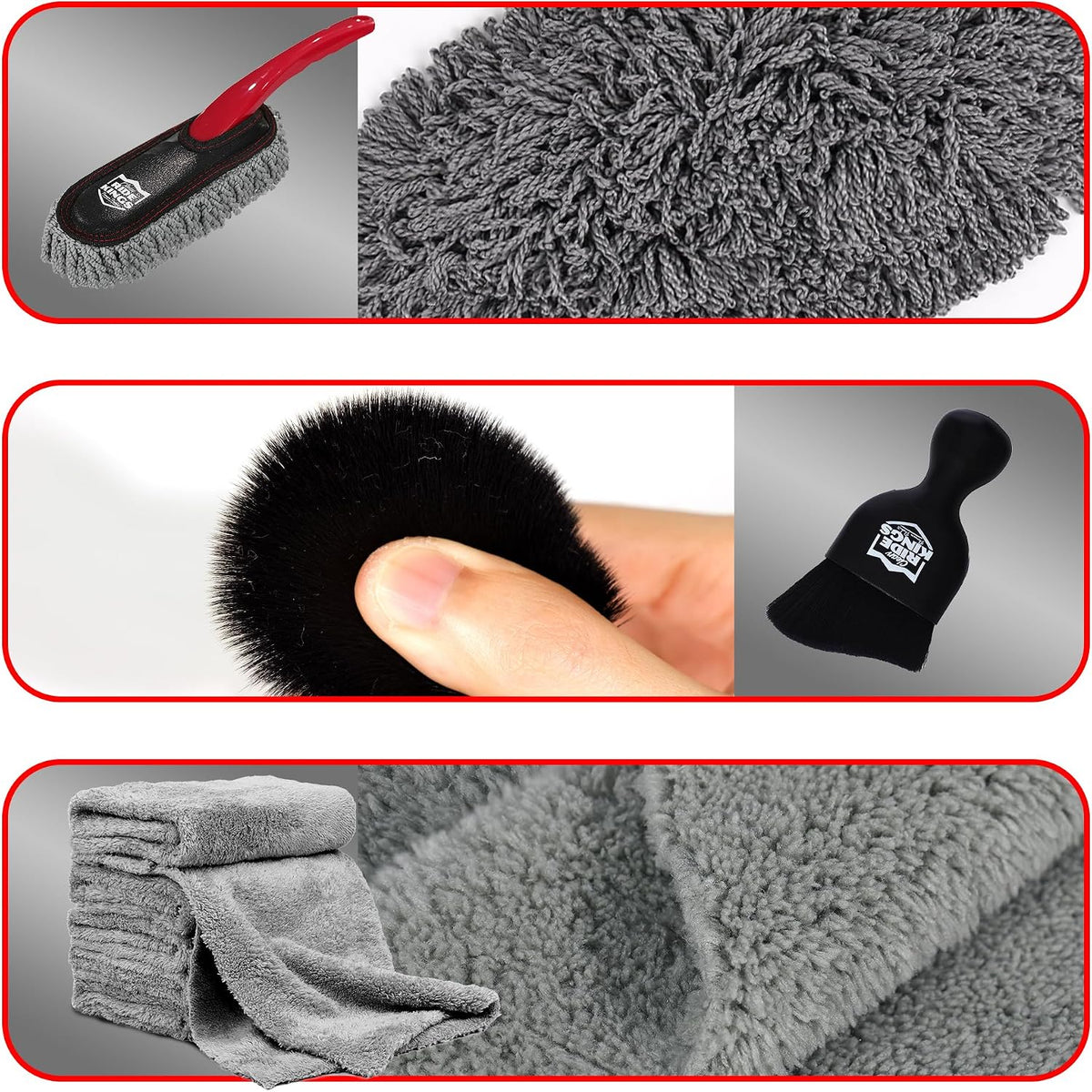 Car Interior Detailing Kit - Red Duster, Black Brush, Towel