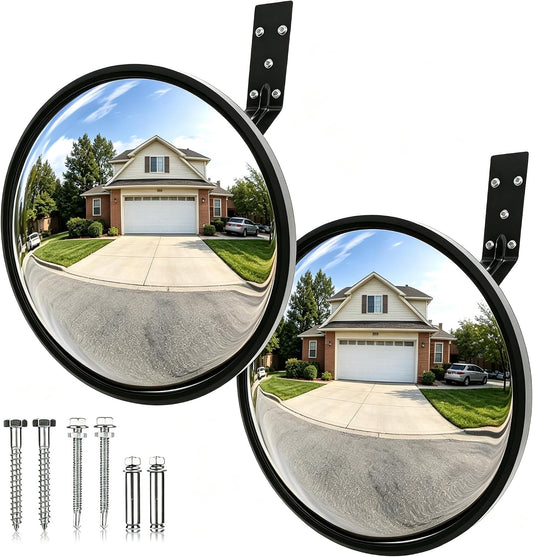 KJE 2Pcs 12" Acrylic Convex Mirror – 160° Wide-Angle Traffic Blind Spot Mirrors, Adjustable Corner Mirror in Garage, Driveways, Stores, Warehouses, for Outdoor and Indoor Use