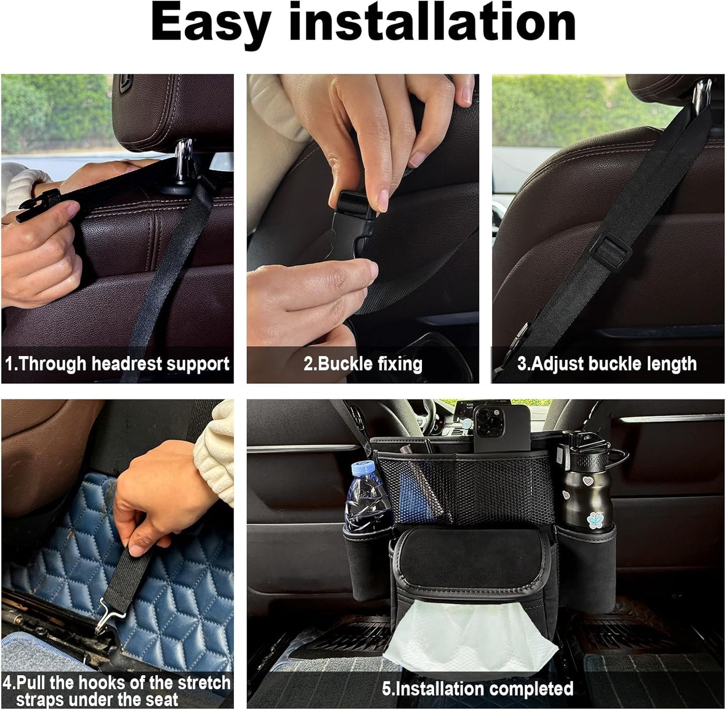 Car Handbag Holder Between Seats Suede Large Capacity Car Purse Holder Automotive Consoles, Fits Between Front Seats, Holds Wallet, Phone & Essentials (Black)