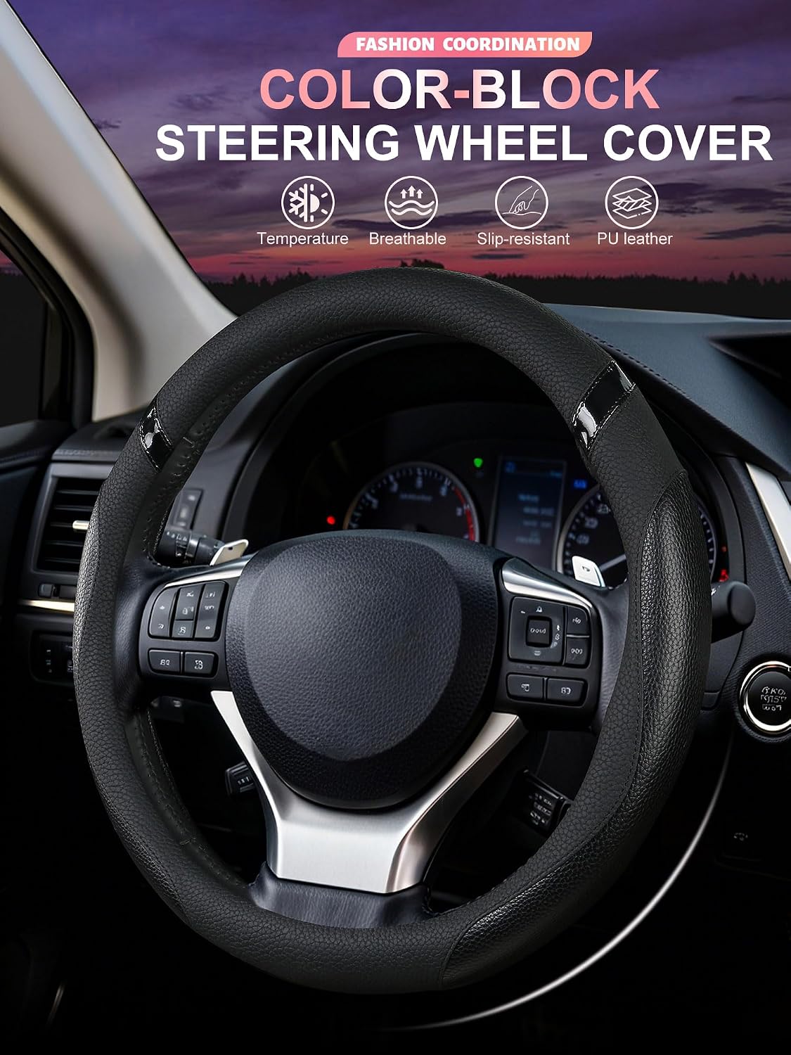 Steering Wheel Cover Customized Fit for Lexus RX270 RX330 RX350 RX400h ES200 ES300h NX200 NX300 NX350h UX200 UX260h UX300h GS300 GX350 IS300 IS350 IS200t CT200t (Black)