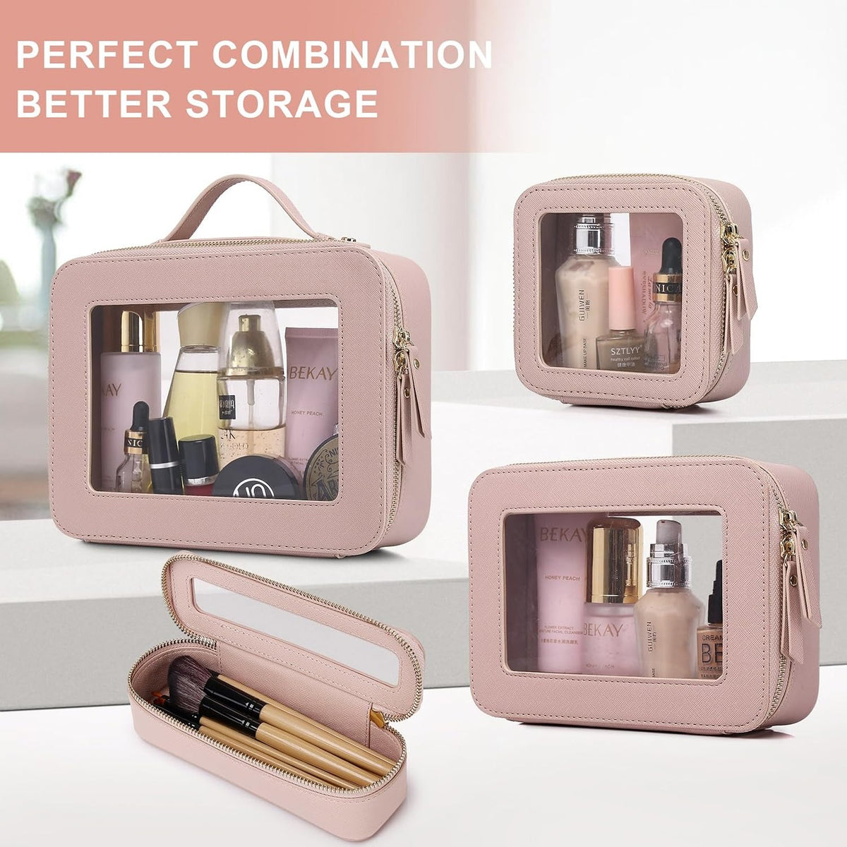 Pinkmik Clear Makeup Bag, (Pink, M)