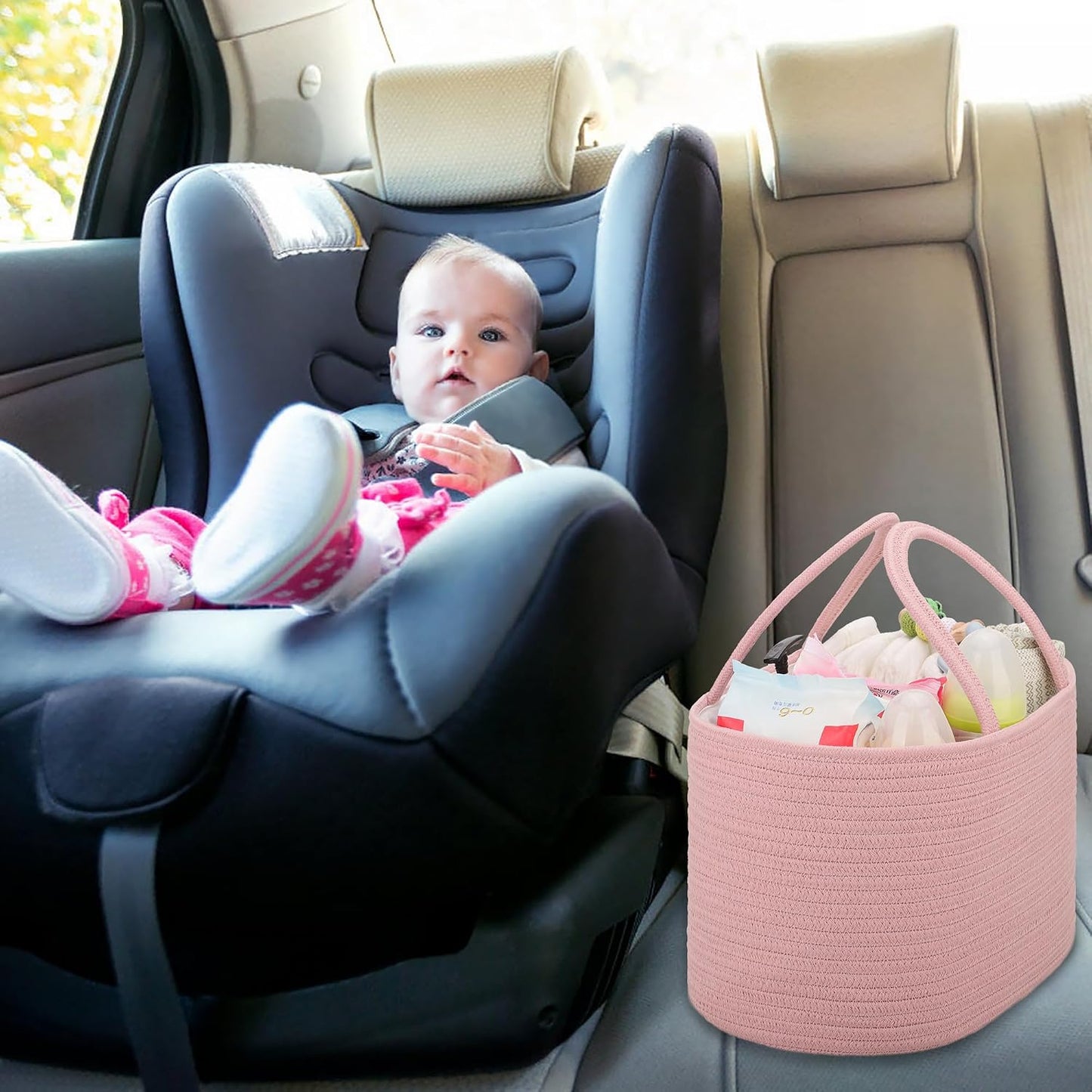 COMSE Baby Diaper Caddy Organizer, Car Caddy, Diaper Change Organizer, Gift Baskets Empty, Portable Tote Bag with Divider, Baby Shower Gifts Newborn Essentials Registry Must Have, Dusty Pink