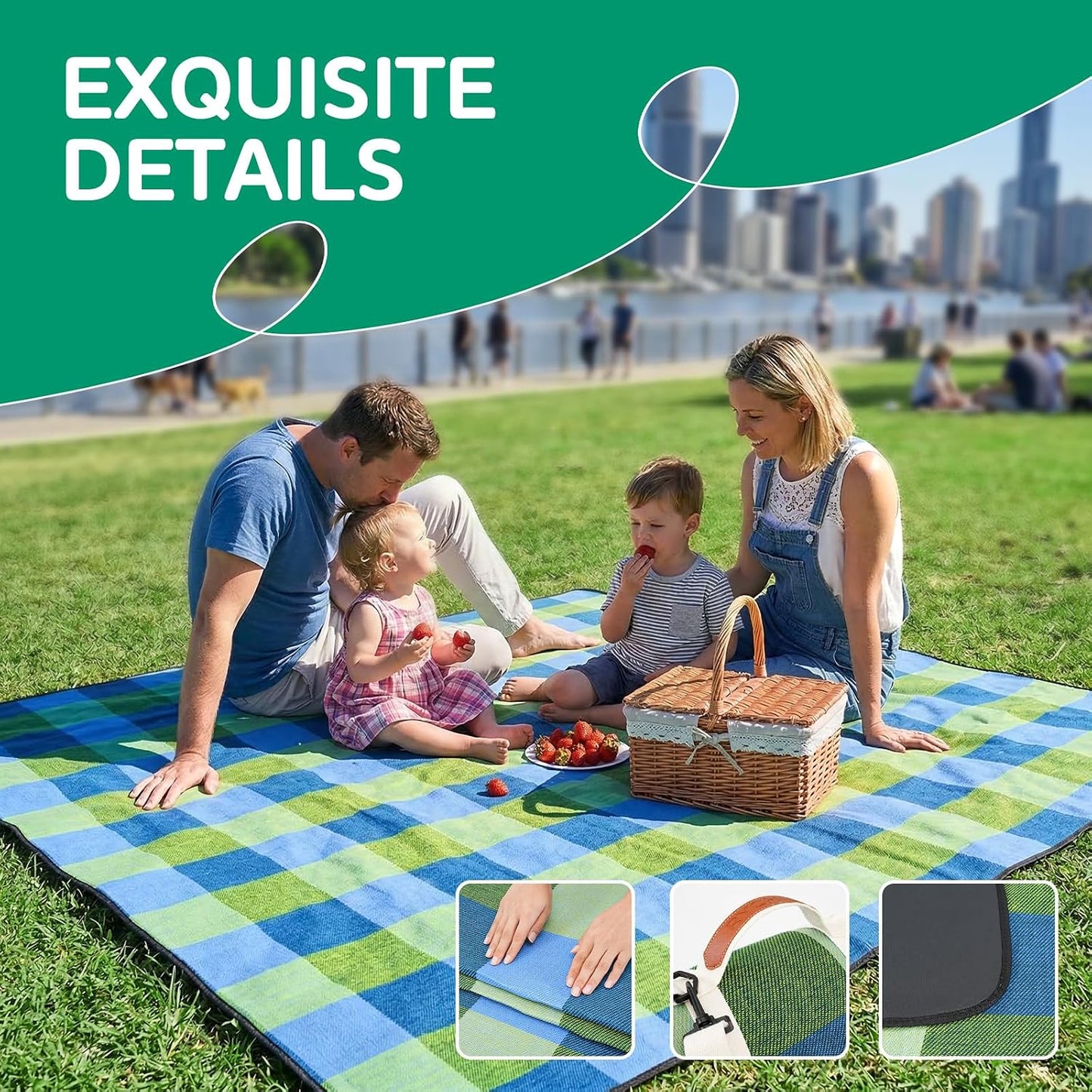 RYCHIC Waterproof Picnic Blanket Beach Outdoor Camping Mat Rug Extra Large Foldable Cute Big Travel Essential Accessories Gift Park Patio Lawn Garden Grass Ground Play Music Festival Concert Must Have