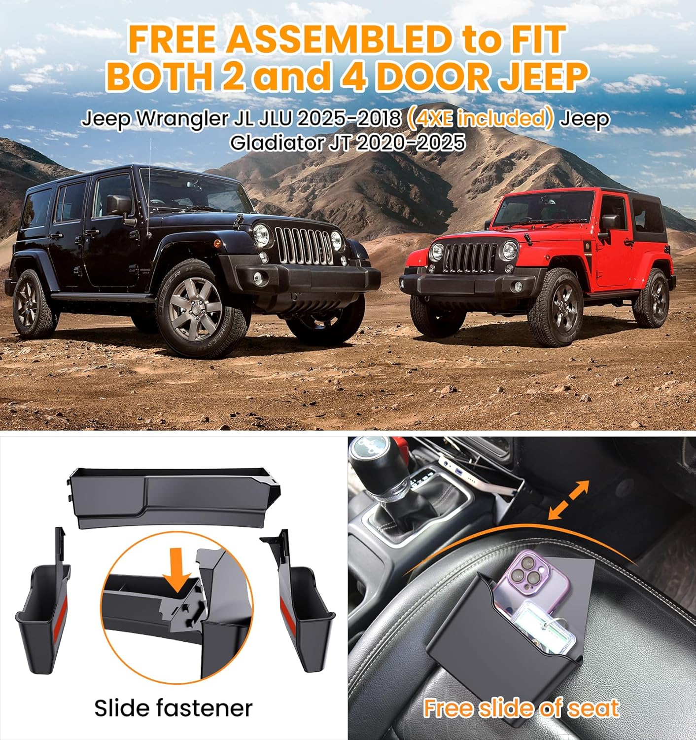 Eamplest Gear Shift Center Console Side Tray Organizer for Jeep Wrangler JL JLU 4XE 2026 2025 2024 2023 2022 2021 2020 2019 2018 & Gladiator JT 2020-2026 Storage Accessories Shifter Storage Box