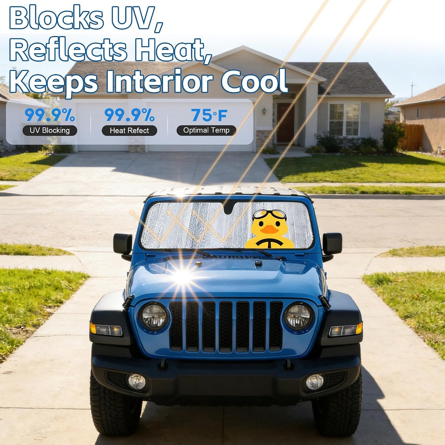 Windshield Sun Shade Fit for Jeep Wrangler TJ JK JL &Gladiator JT 2/4 Door Funny Duck Window Sunshade for UV Rays & Heat Protection Funny Windshield Cover for Wrangler & Gladiator