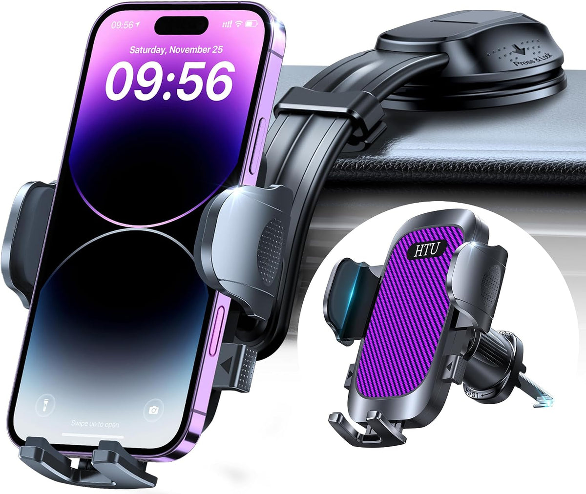 HTU Upgraded Strongest Suction No Block View Bendable Arm Car Phone Holder