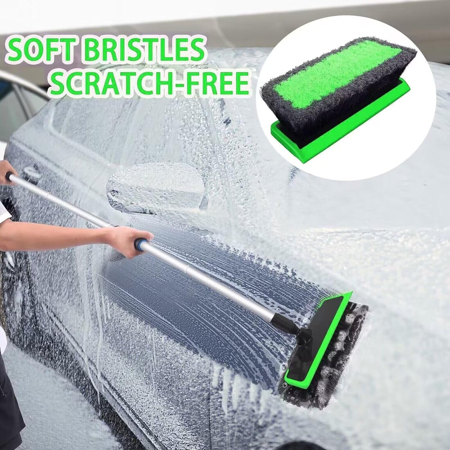 Car Wash Kit, 62'' Car Wash Brush with Long Handle, Soft Bristle Scratch-Free Car Detailing Brush Cleaning Kit, with Wash Mitt Towel Window Squeegee Tire Brush for Car SUV Truck RV Cleaning