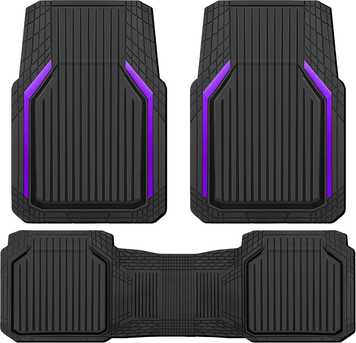 CAR PASS Heavy Duty Rubber Floor Mats for Car, Waterproof Liner Deep Dish Car Mats Full Sets, Universal Trim to Fit for SUV Truck Sedans Vans, All Weather Automotive Floor Mats 3pcs, Black Purple