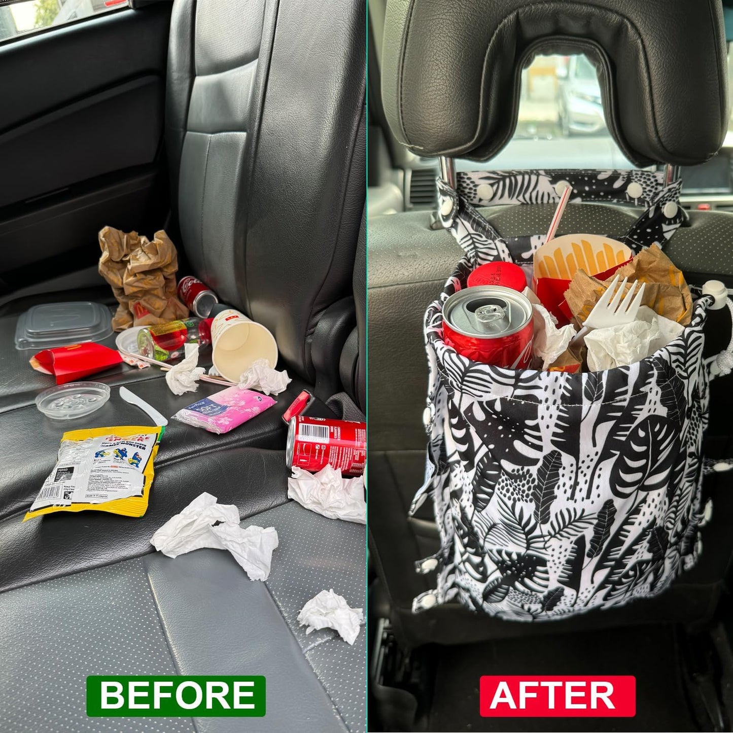 Leak-Proof Waterproof Car Trash Bag Foldable Multipurpose Trash bin Container Storage Cute Grocery Organizer Bag for Automotive Front or Back Seat in Cars SUVs and Trucks (Tropical)
