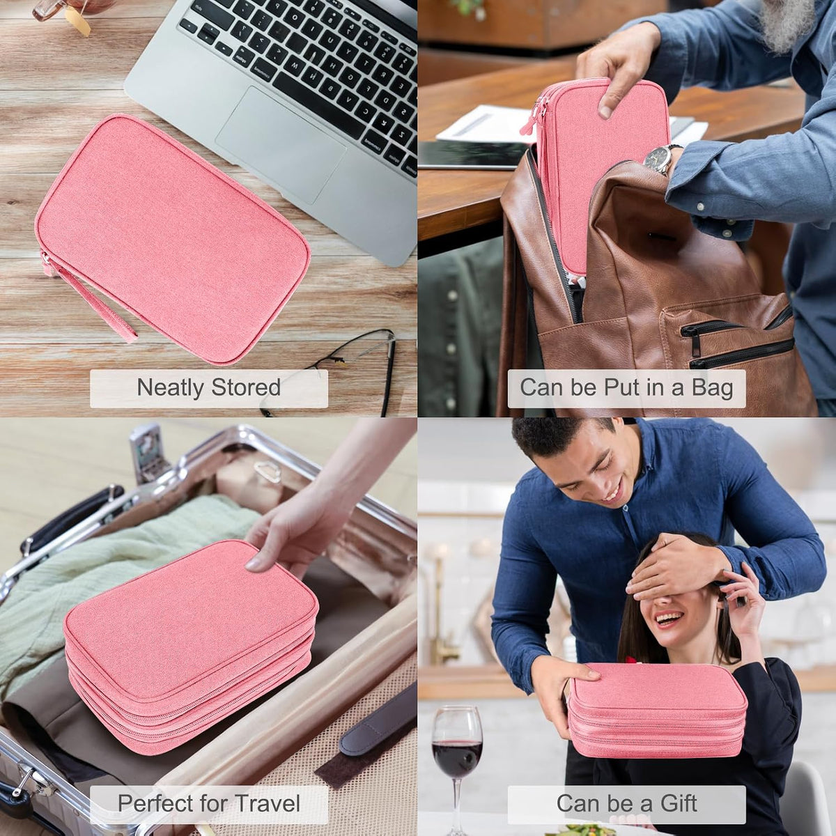FYY Electronic Organizer, Travel Tech Pouch Bag, Large, Pink