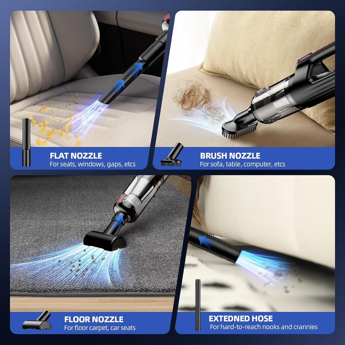 MONOZEL Handheld Vacuum Cleaner, 18000Pa 2 in 1 Cordless Car Vacuum Cleaner&Air Duster, 130W Brushless Motor with 7800mAh Battery, LED Light and Multi-Nozzles, Portable for Home, Car, Office, Pet