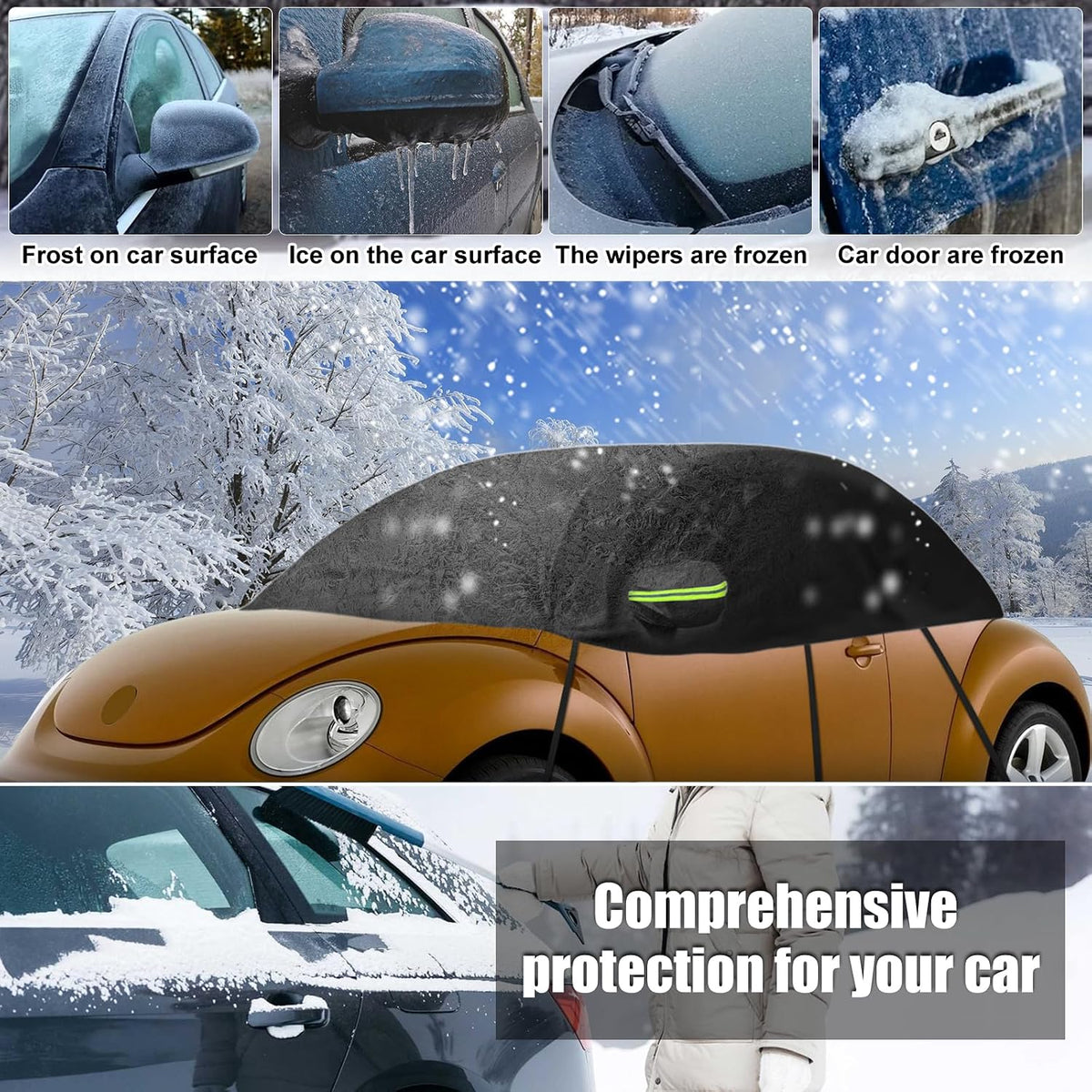 Half Car Cover for Volkswagen Beetle 1998-2019 Black