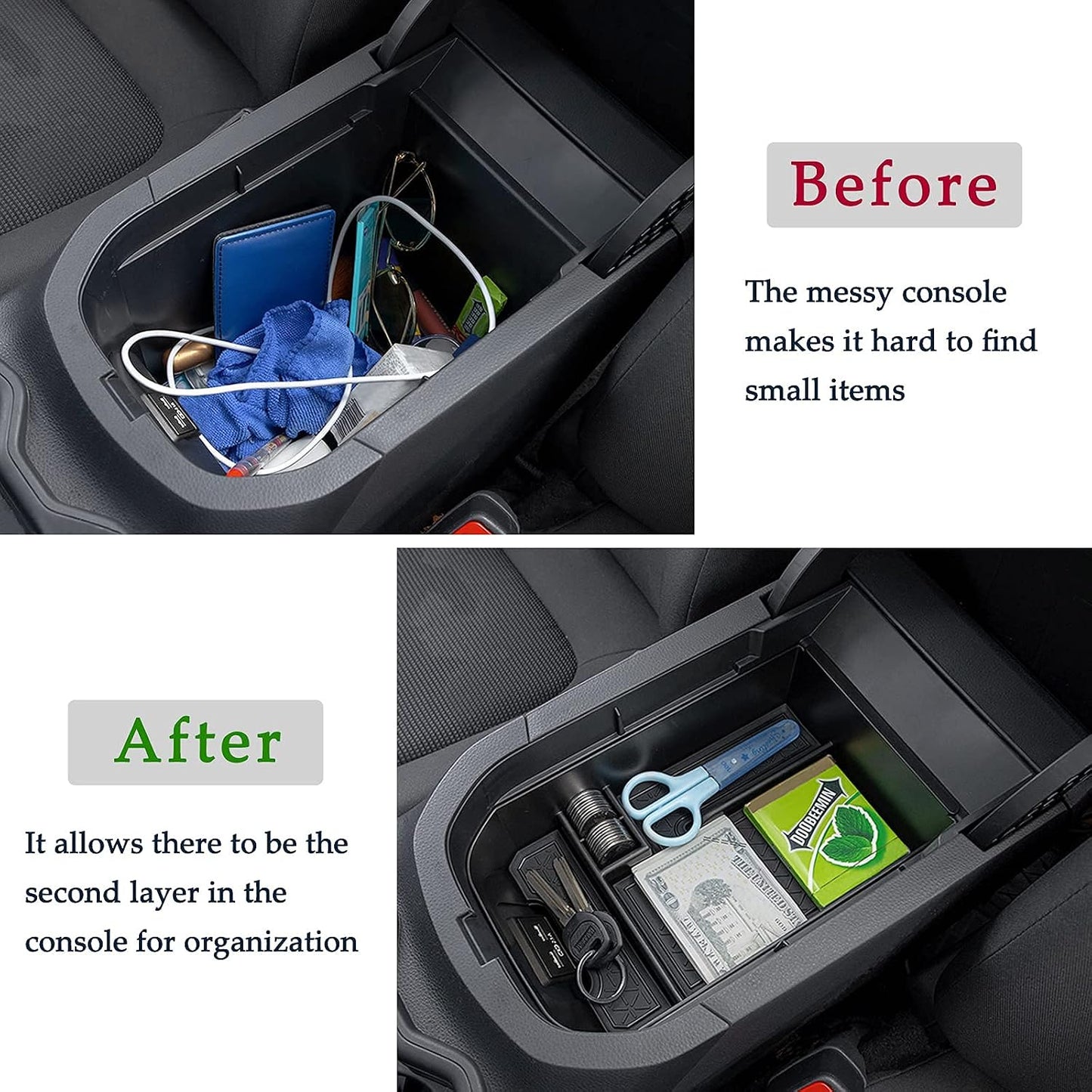 JDMCAR Center Console Tray Organizer Compatible with Toyota RAV4 Accessories 2025 2024 2023 2022 2021 2020 2019 and 2021-2025 RAV-4 Prime, Armrest Insert Container ABS Material Secondary Storage Box