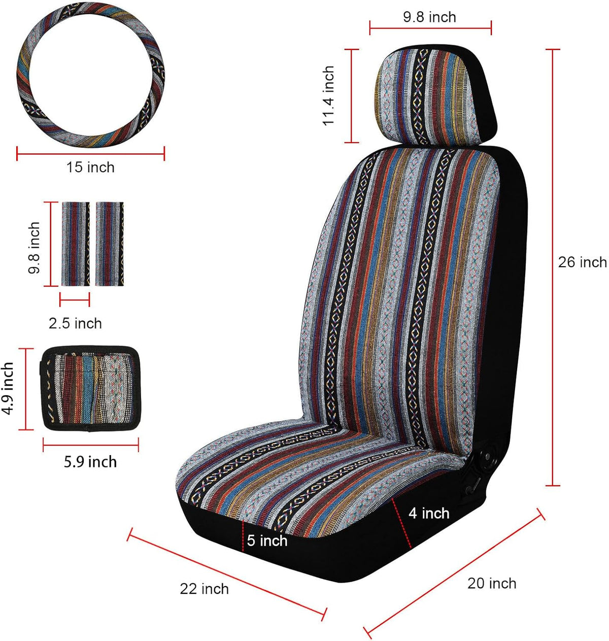 Baja Saddle Blanket Front Car Seat Covers Boho Striped Woven Covers