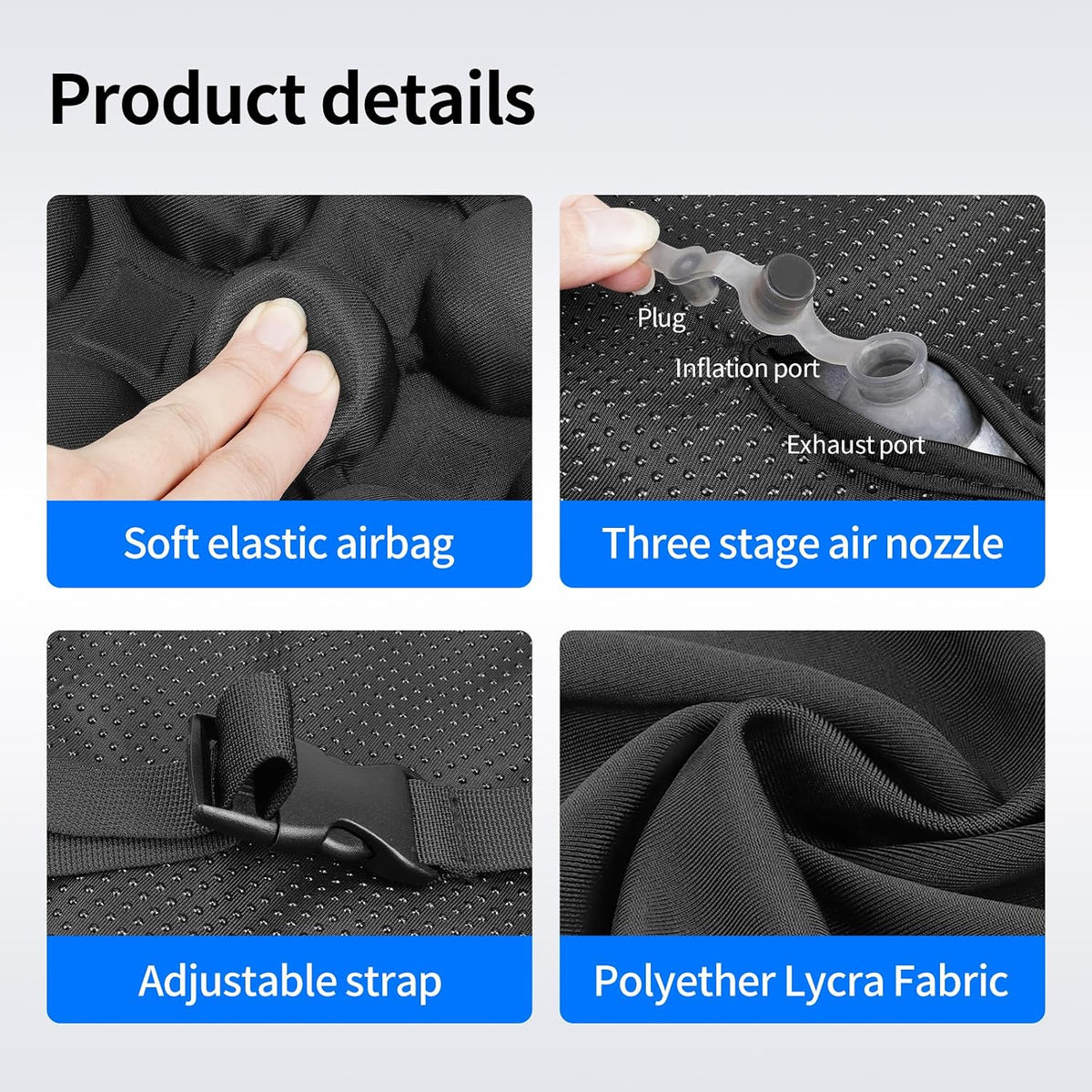 Inflatable Lumbar Support Pillow for Car & Office Chair - Tailbone Pain Relief Air Seat Cushion for Driver, Wheelchair, Airplane Seat, Travel - 17.7x14.3x2.0 Inches