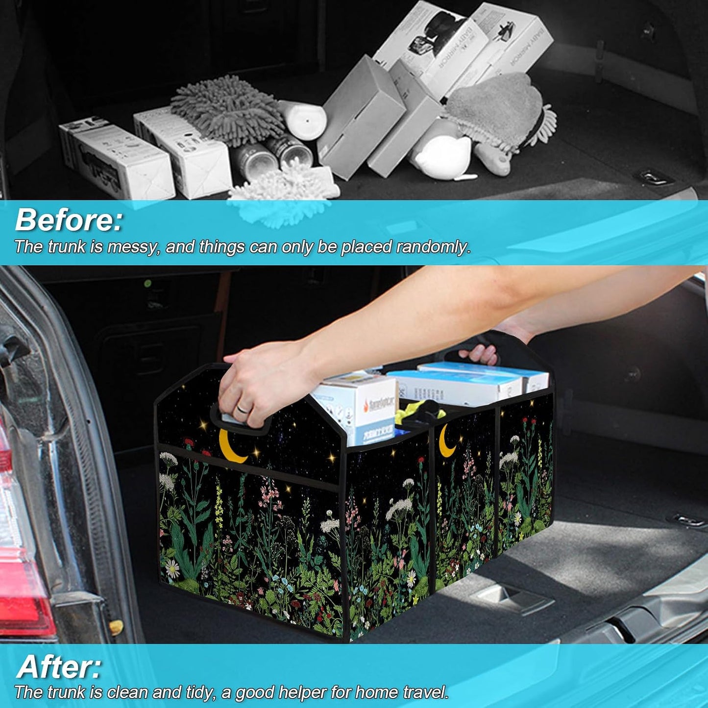 WildFlower 50L Waterproof Polyester Trunk Organizer Car Storage MultiCompartment Large Capacity Poket