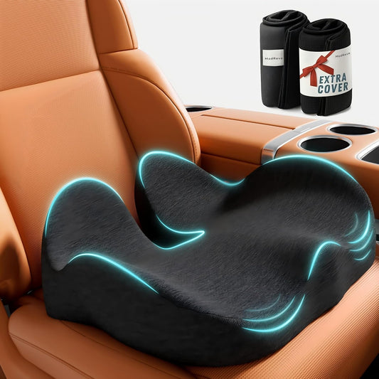 Car Seat Cushion, Memory Foam Cushion with Carry Handle for Drivers, Orthopedic Sciatica & Tailbone Pain Relief for Long Driving, Comfortable Back Support for Car, Truck & Travel - Charcoal