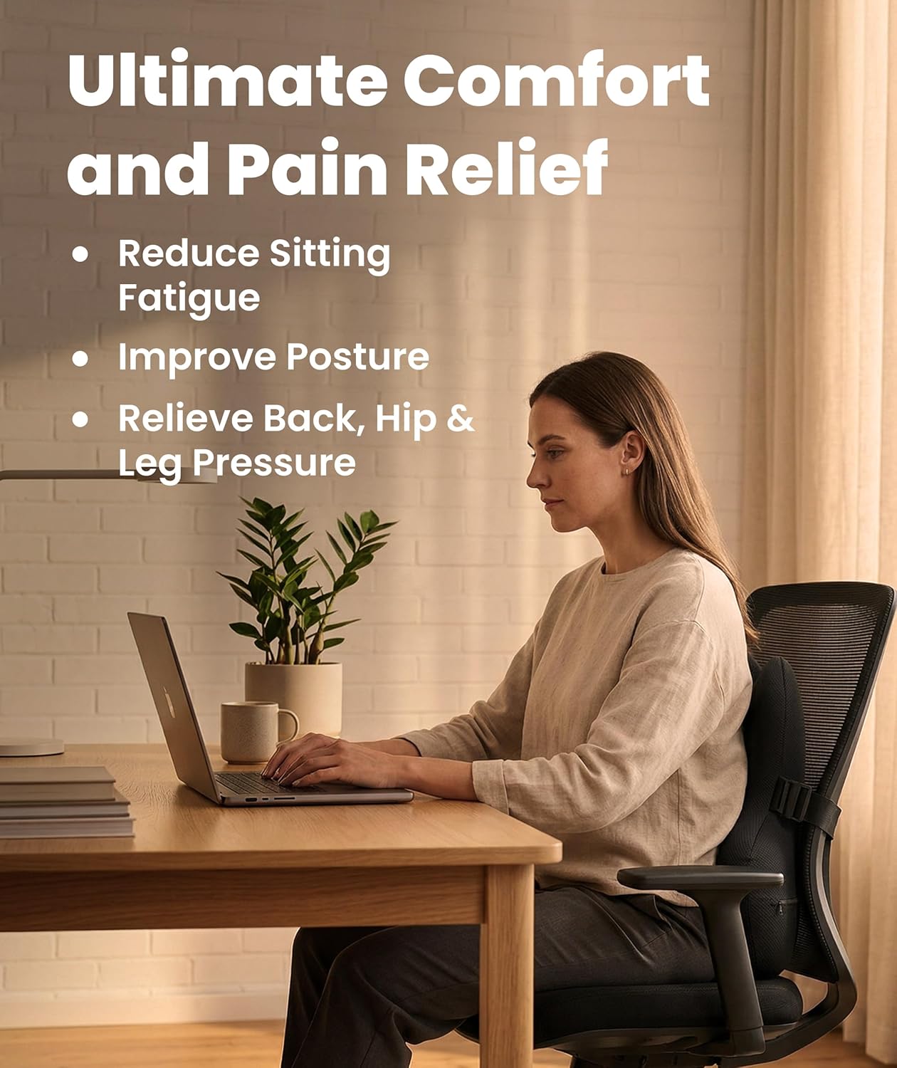 Everlasting Comfort Lumbar Support Pillow for Office Chair - Memory Foam Back Cushion for Car Seat - Promotes Better Posture, Back Pain Relief - Ideal Gaming and Desk Chairs Work and Home Essentials