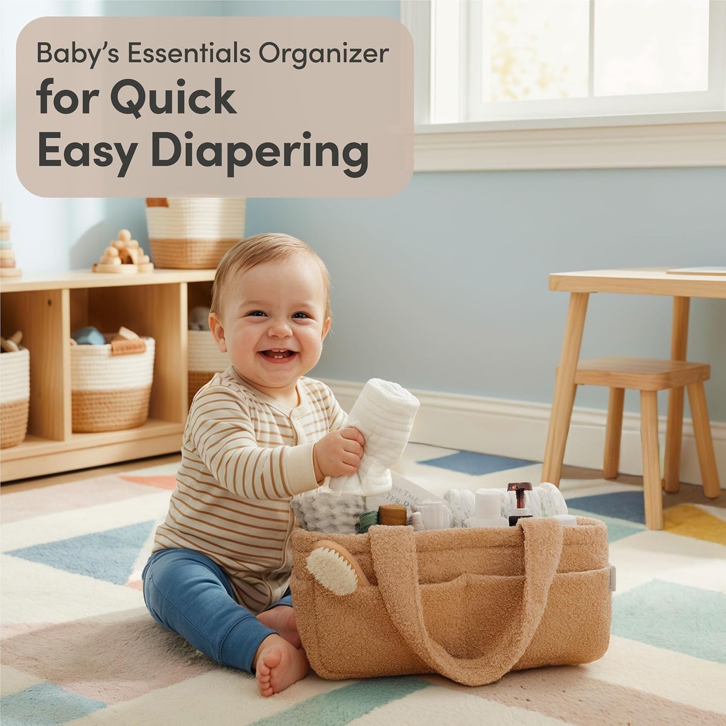 PUTSKA Baby Diaper Caddy Organizer for Changing Table – Stylish Nursery Storage Basket, Newborn Essentials, Baby Shower Gifts and Registry Must-Haves for Boy or Girl, Car Diaper Caddy, Fleece Mocha