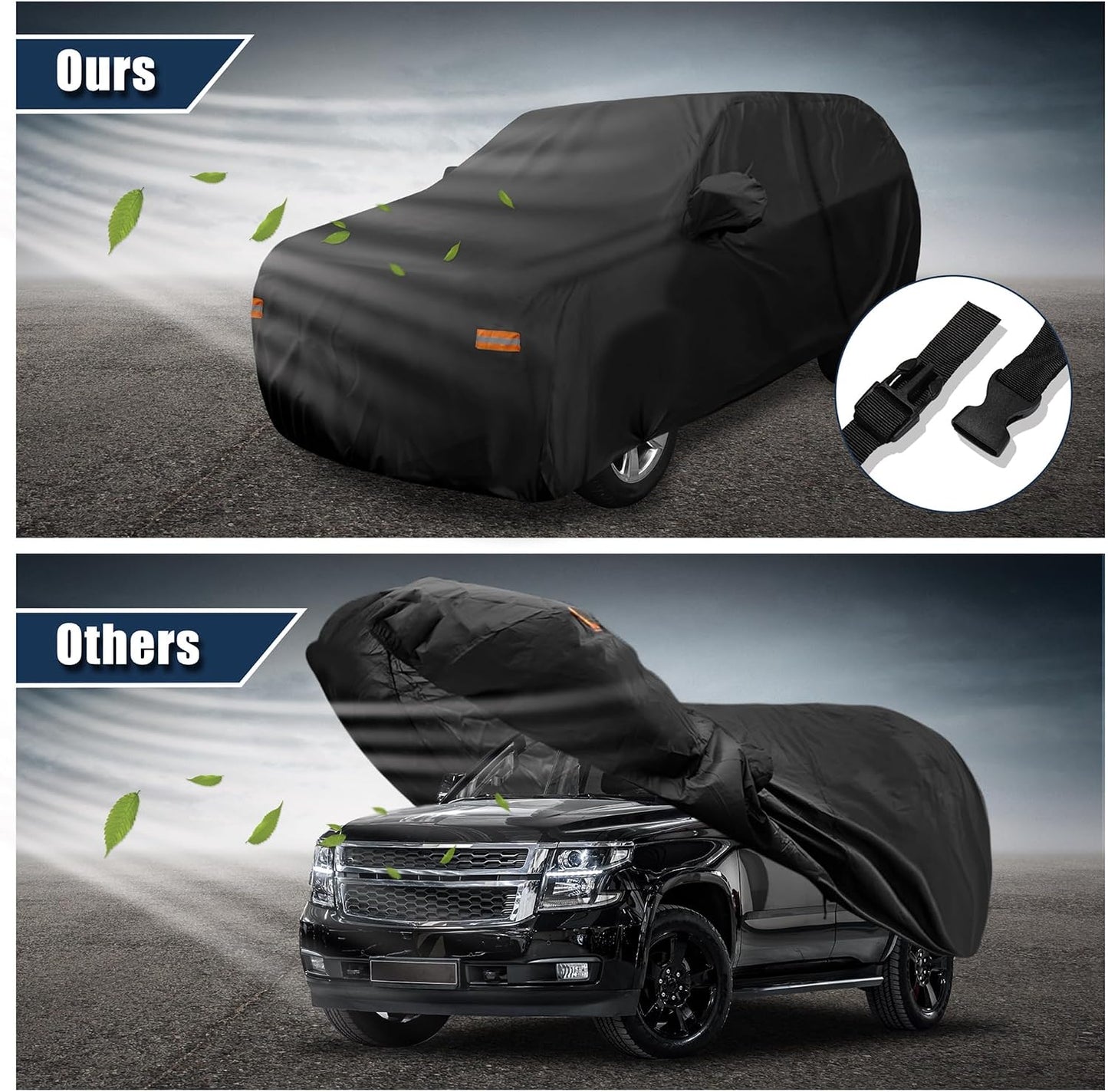 X AUTOHAUX SUV Car Cover for Chevrolet Tahoe 4 Door 2007-2024 Outdoor Waterproof Sun Rain Dust Wind Snow Protection 190T PU with Driver Door Zipper Black