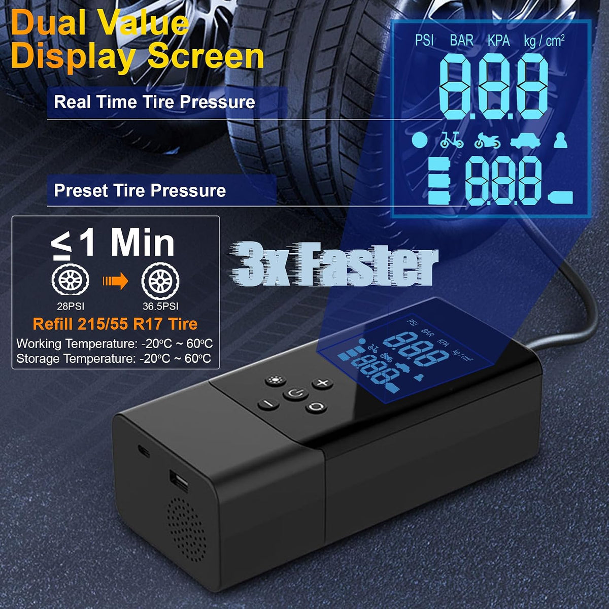 Jump Starter with Air Compressor 1000A Car Battery Jumper Starter Portable