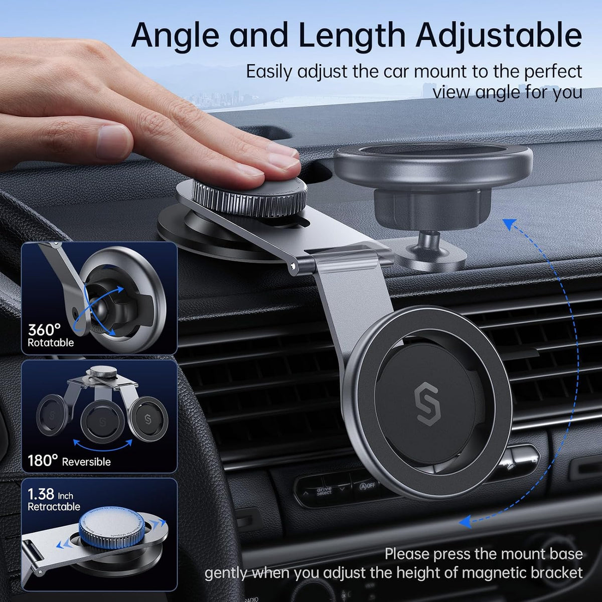 SYNCWIRE MagSafe Car Mount for Dashboard,Foldable Aluminum Arm,Space Gray