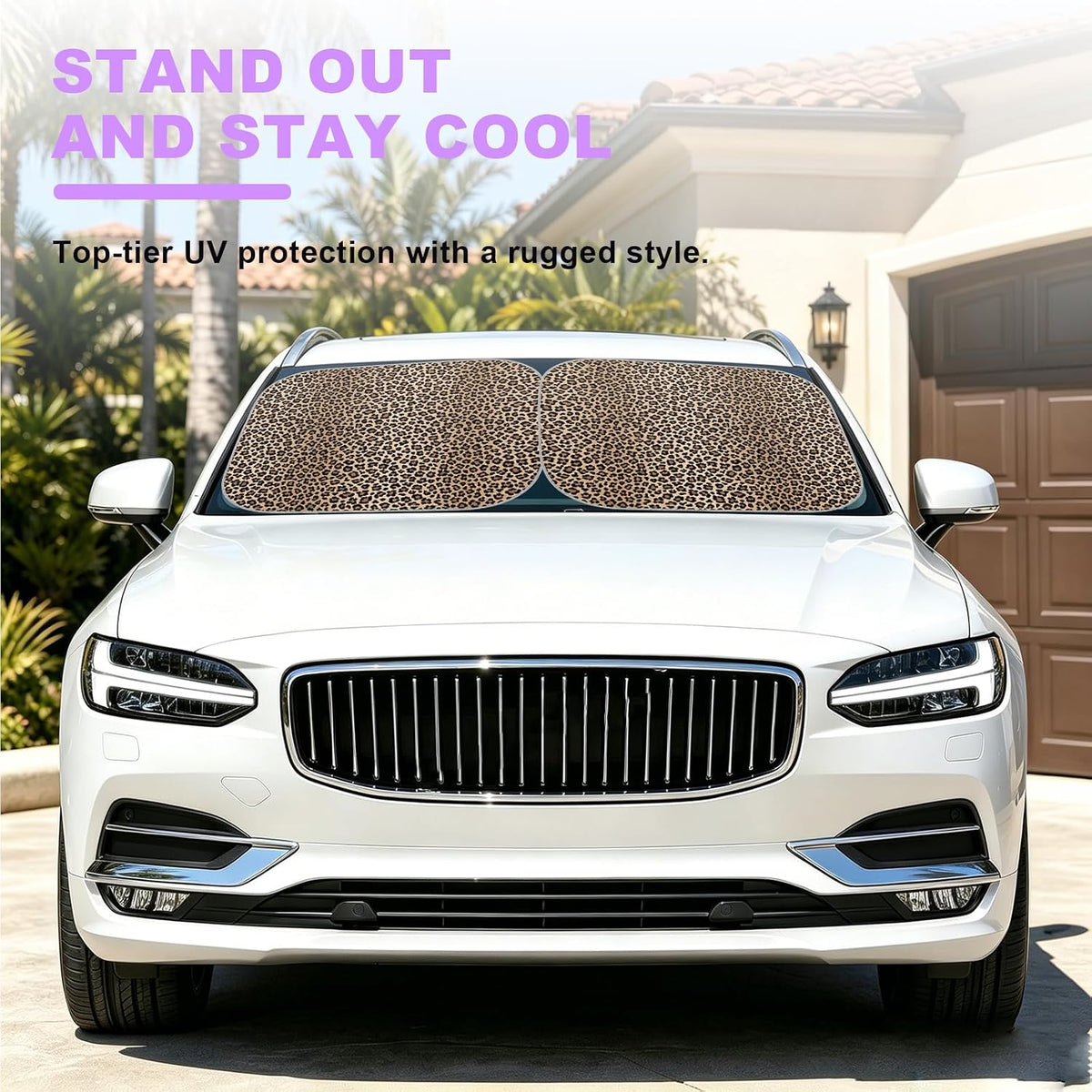 2 PCS Car Windshield Shade, Leopard Print Foldable Windshield Sunshade Sun Blocker Keeps Your Vehicle Cool, Vehicle Interior Front Windscreen Shades for Sun UV & Heat Protection (Dark Brown)