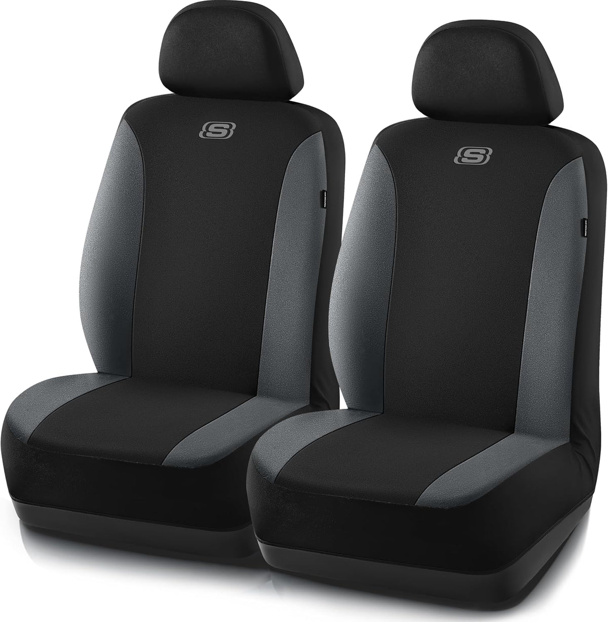 Skechers Seat Covers, Premium Breathable Polyester Car Seat Covers, Car Seat Covers Front Seats Airbag Compatible, Automotive Comfort for Most Cars, Vans, Trucks, SUVs (Two Front, Grey)