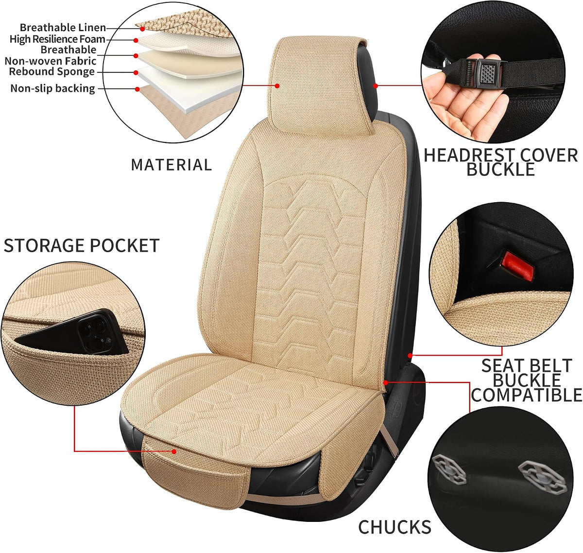 Linen Front Car Seat Covers Cloth Fabric Seat Protectors