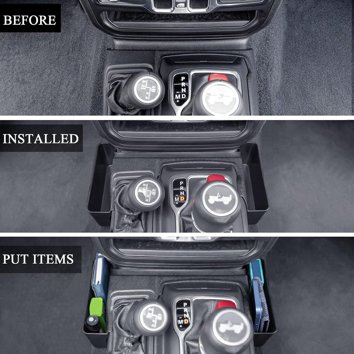 Center Console Gear Shift Organizer Tray Compatible with Jeep Wrangler JL/JLU 2018-2023 2024 2025 2026 and Jeep Gladiator JT Truck 2020-2023 2024 2025 2026 Storage Box Accessories (Not for JK/JKU)