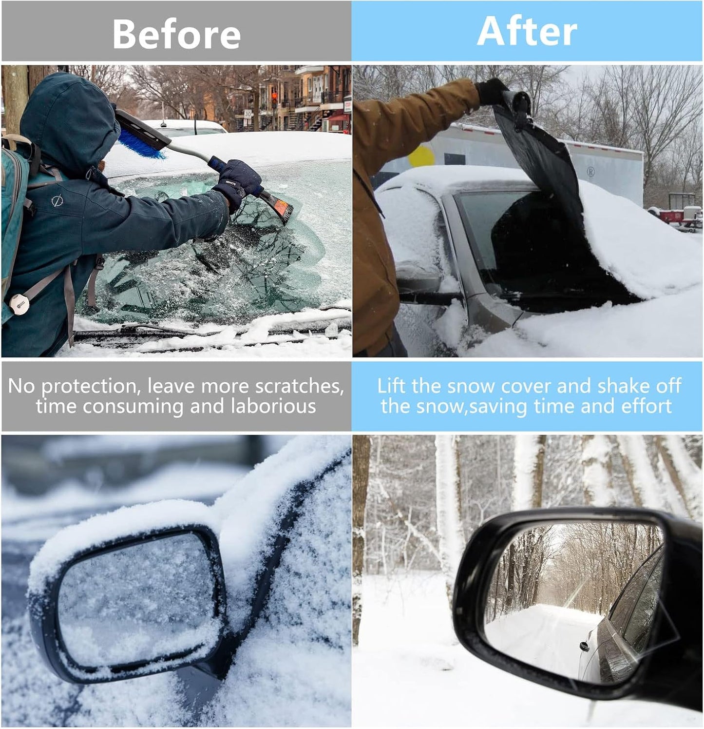 Windshield Cover for Ice and Snow, Thicken Extra Large Size Car Windshield Snow Cover with Side Mirrors Cover, Winter Windshield Covers Windproof Covers Fits Most SUVs Trucks (82.8"x 47")