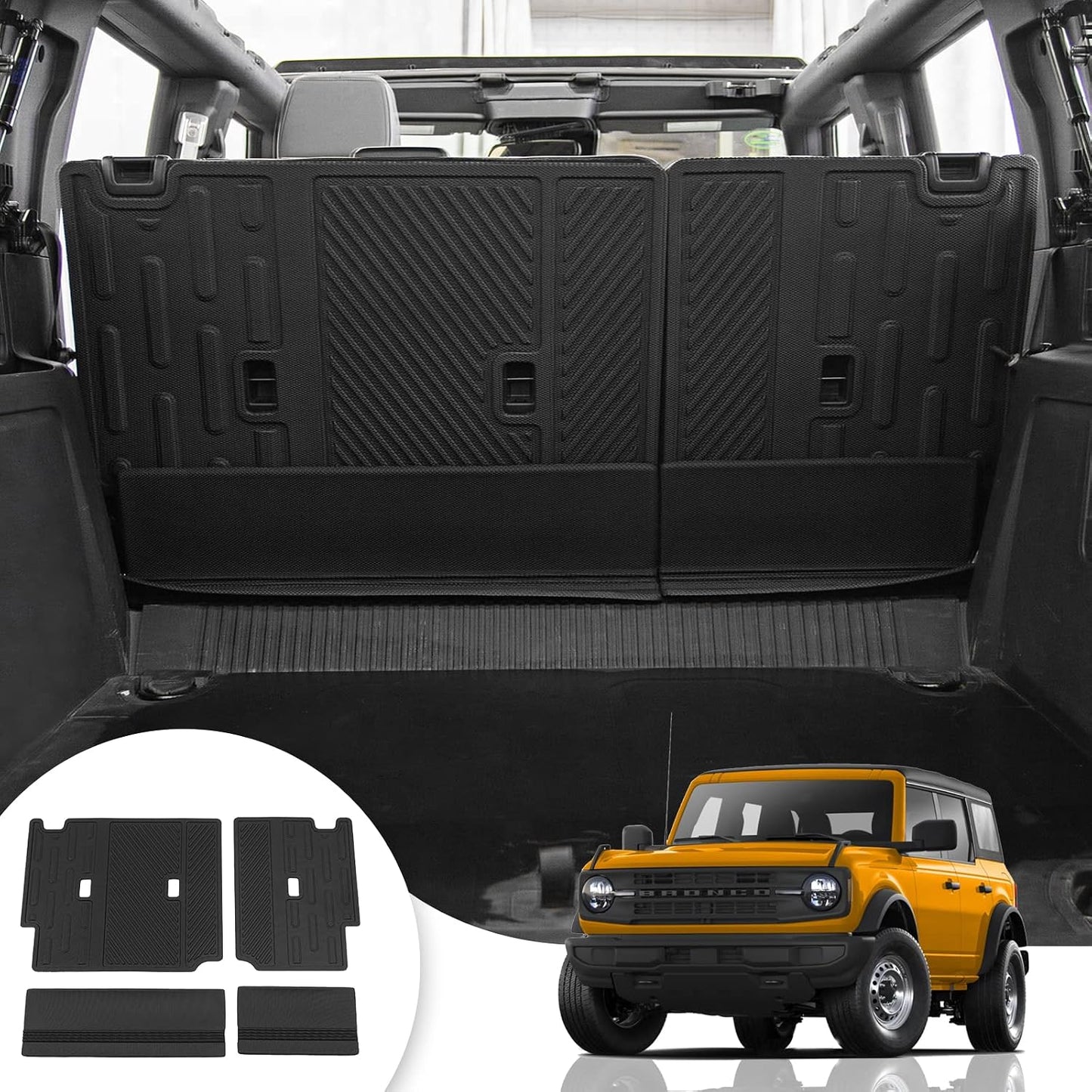 Cargo Mat Compatible with 2021-2024 2025 2026 Ford Bronco Back Seat Cover Protector Split Seat Cargo Liner Trunk Mat Kick Mat for Ford Bronco Accessories 4 Door (4 PCS Rear Backrest Mats)