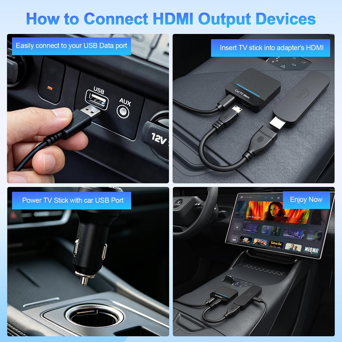 2-in-1 Car TV Mate Pro—Wireless CarPlay Adapter & HDMI Multimedia Adapter for TV Stick Converter/Game Consoles/Set-Top Box/Screen Mirroring, Plug & Play HDMI Cars T V Dongle Compatible Cars from 2016
