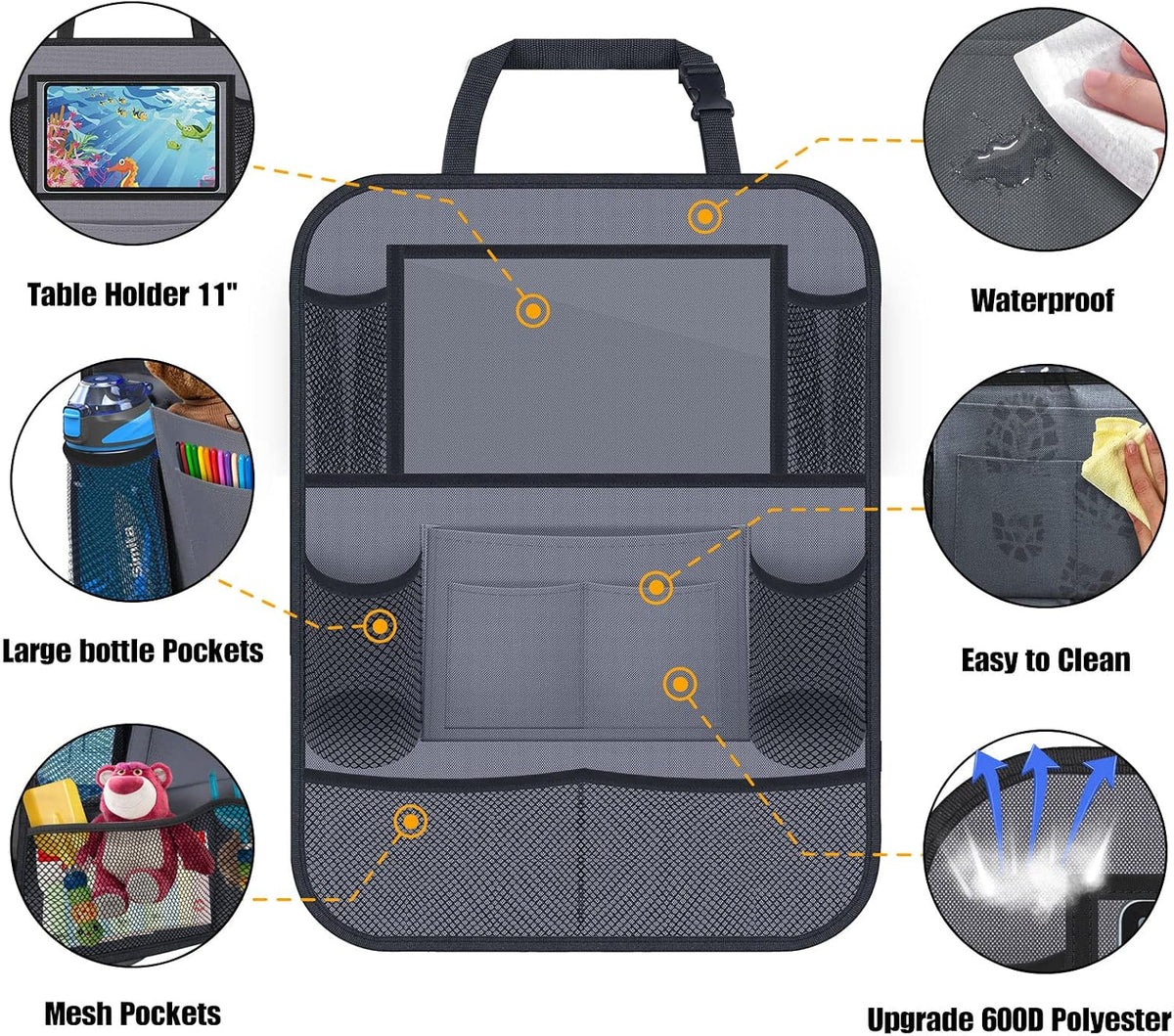 Backseat Car Organizer w/ 10 Storage Pockets 11" Tablet Holder, 2 PCS Gray