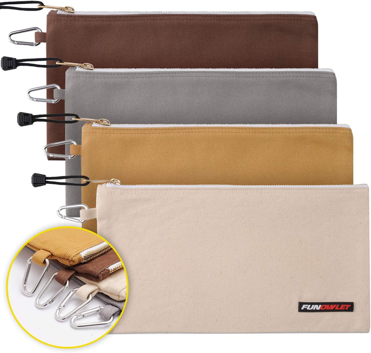 FunOwlet Utility Canvas Zipper Tool Bag, 4 Pack