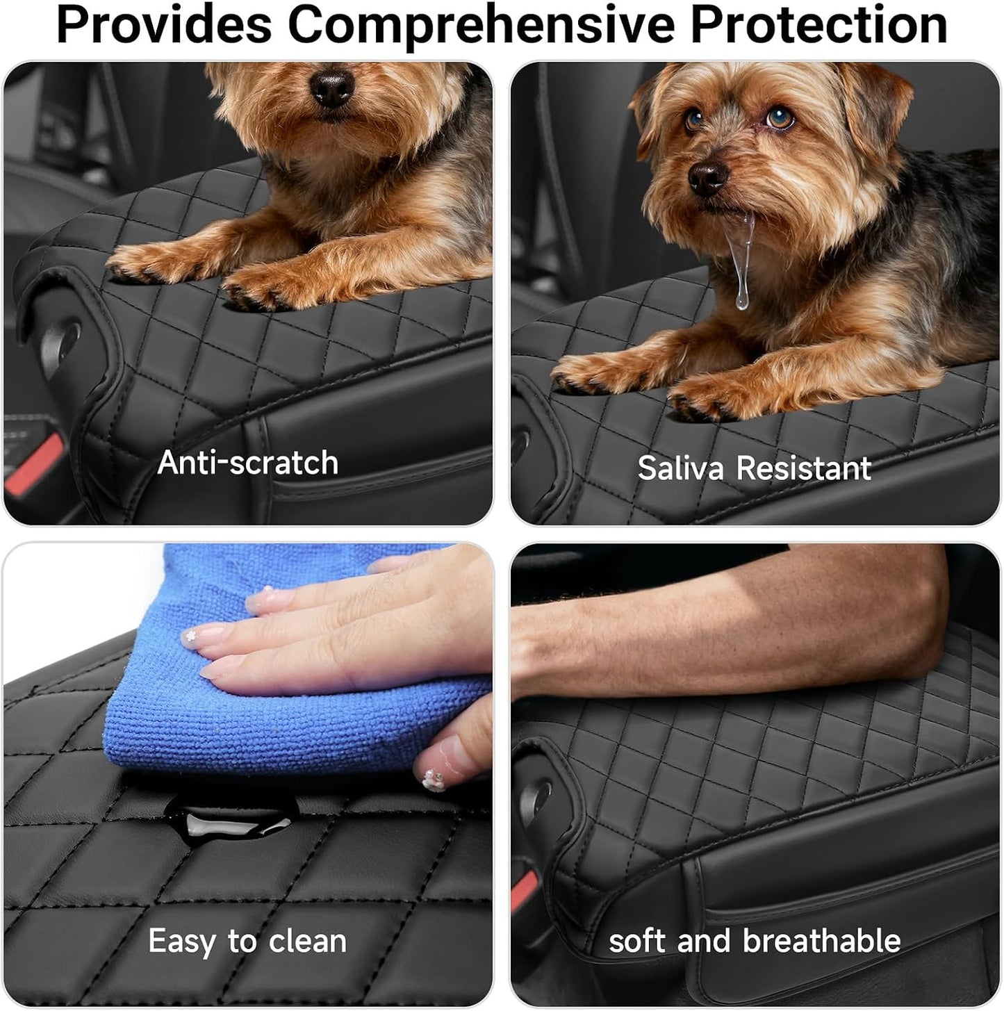 Center Console Armrest Cover Compatible with 2011-2017 Jeep Wrangler JK Accessories Black Leather Arm Rest Lid Protector with Storage Pockets