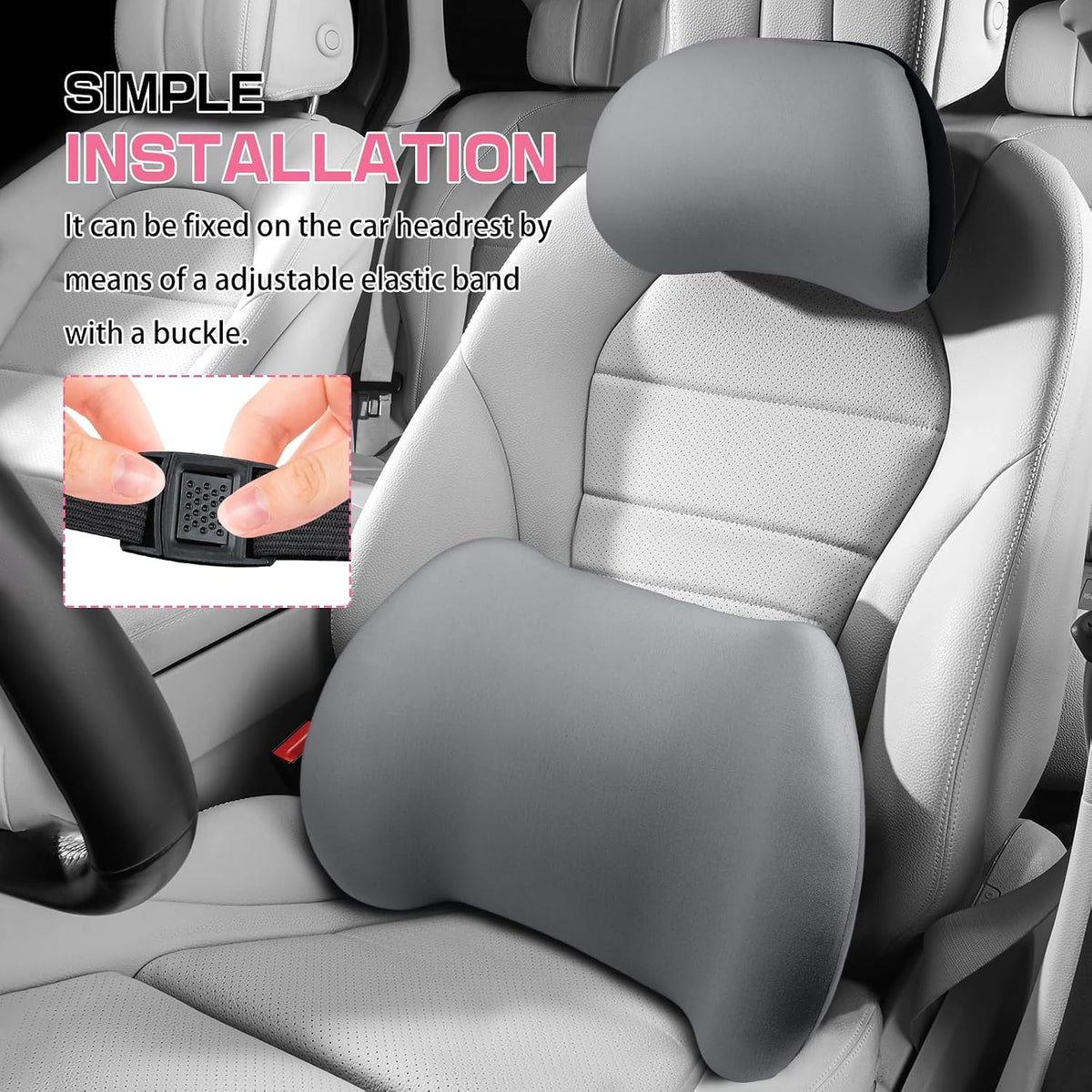 2PCS Car Neck Pillow and Lumbar Support Pillow Set, Ergonomic Memory Foam Back & Neck Support Pillows for Car Seat, Office Chair, Driver Head & Back Cushion and Pain Relief (Gray)