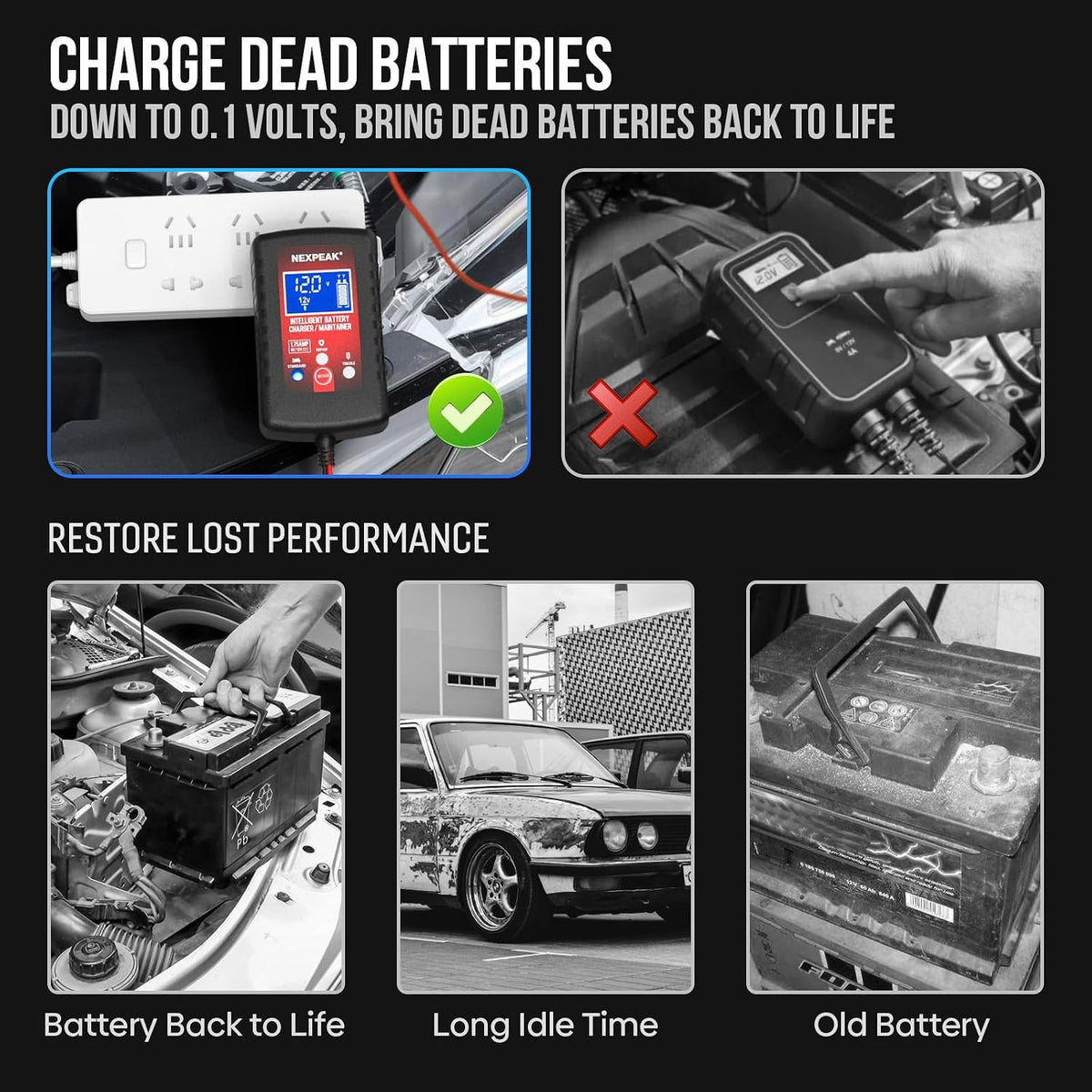 2-Pack 1.75A Car Battery Charger 6V &12V Battery Maintainer Trickle Charger