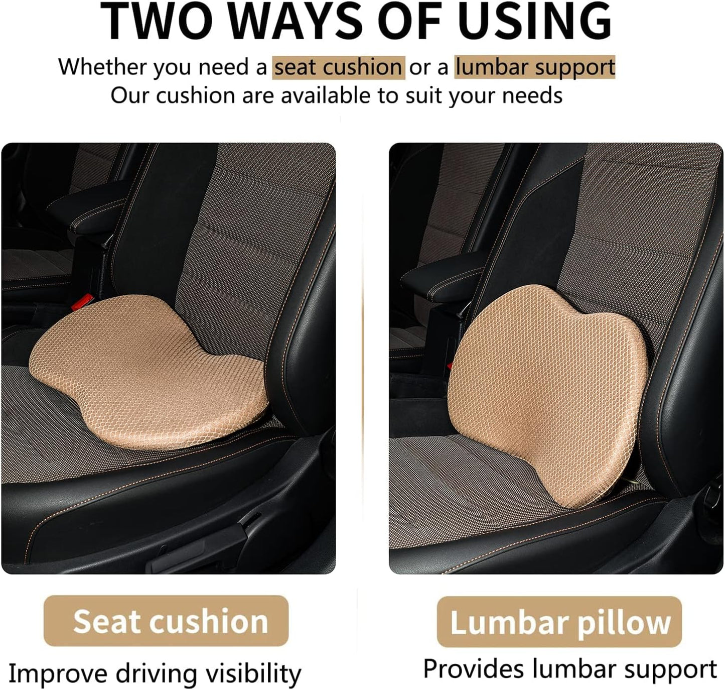 Livtribe Car Seat Cushion - Memory Foam Car Seat Pad - Sciatica & Lower Back Pain Relief - Car Seat Cushions for Driving - Road Trip Essentials for Drivers(Beige)