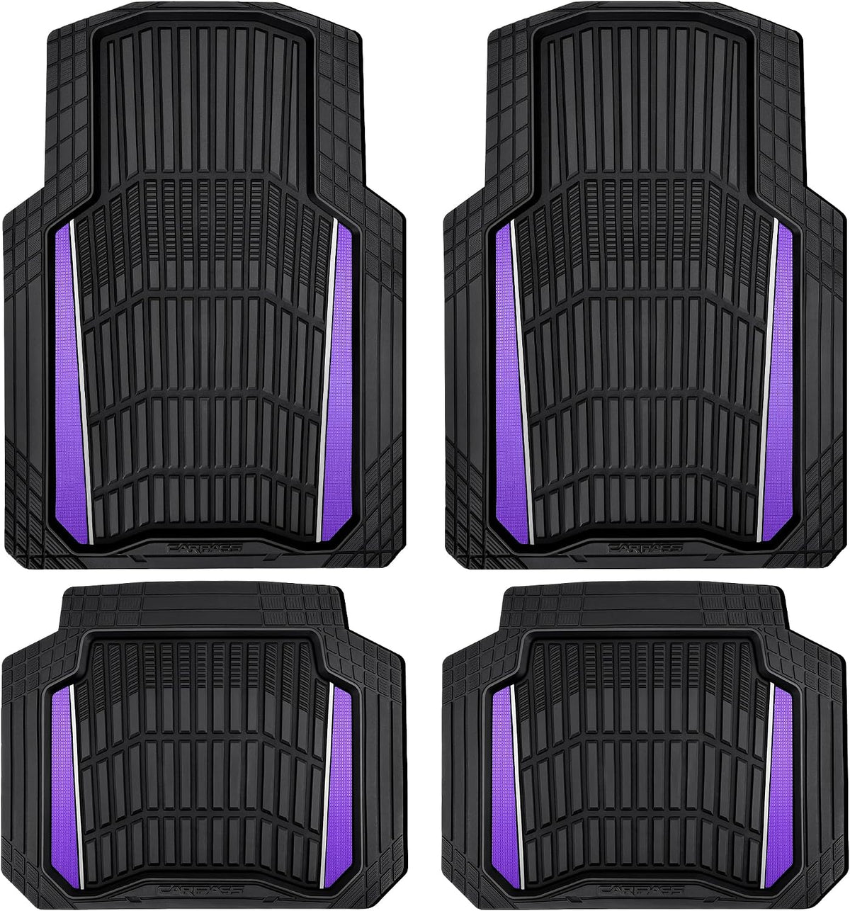 CAR PASS Heavy Rubber Car Floor Mats, Deep Waterproof Car Floor Mats All Weather, Aluminum Film Universal Trim to Fit for Cars SUV Trucks Sedans, Anti-Slip, Black Purple Metallic