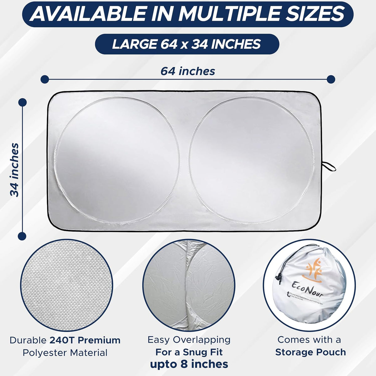 EcoNour Car Front Windshield Sun Shade, Foldable Window Shade for SUVs