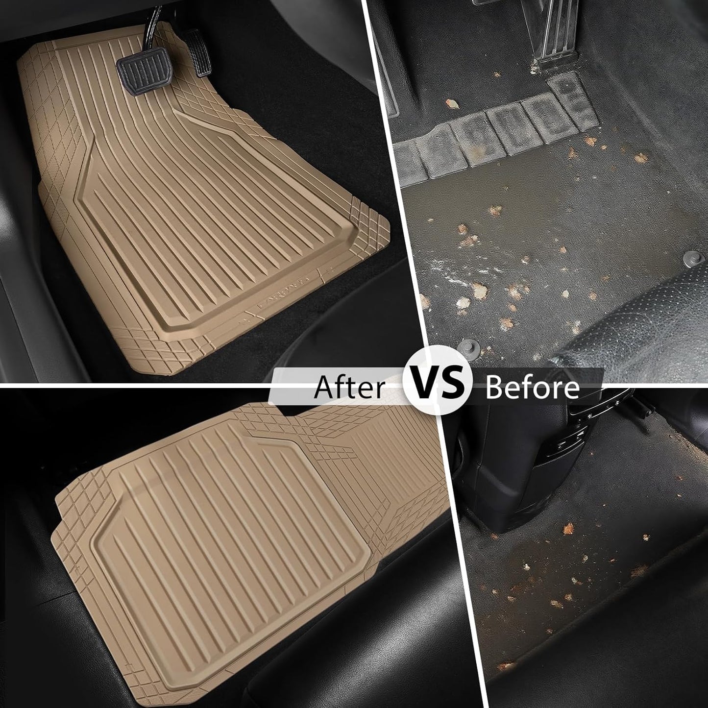 CAR PASS Heavy Duty Rubber Floor Mats for Car, Waterproof Liner Deep Dish Car Mats Full Sets, Universal Trim to Fit for SUV Truck Sedans Vans, All Weather Automotive Floor Mats 3pcs, Solid Beige