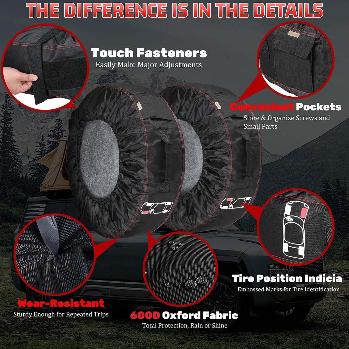 Tire Storage Bags for Cars, Portable Tire Tote for Seasonal Tire Change, Handle for Easy Transportation, Universal Spare Tire Covers Fit 21–32 Inch Diameter Tires, Set of 4, Black